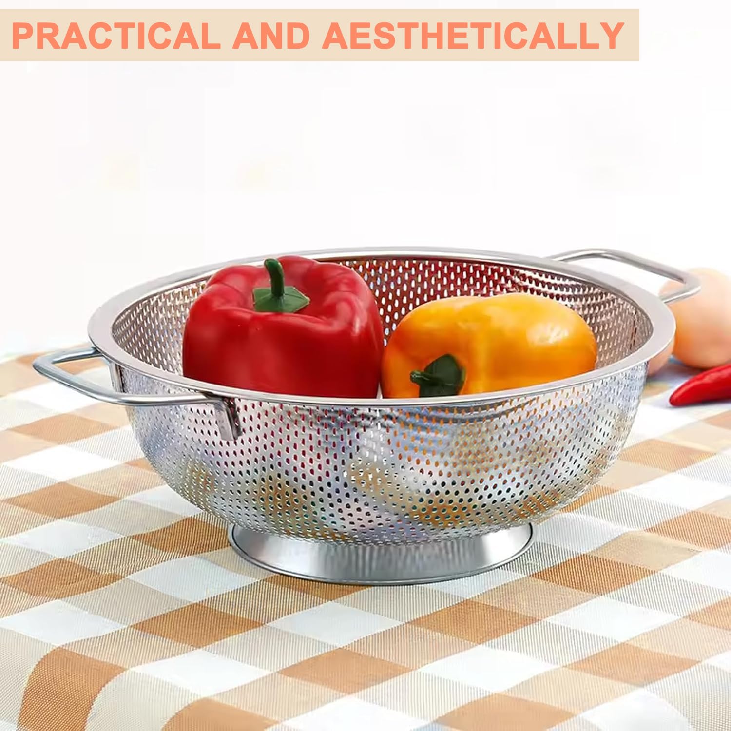 Scolapasta Microforato in Acciaio Inox Ø 28,5 cm Filtro Professionale con Manici Heavy Duty e Autodrenante Solido Anello Base Scolapasta per Quinoa, Cereali, Riso, Frutta, Verdura e Pasta