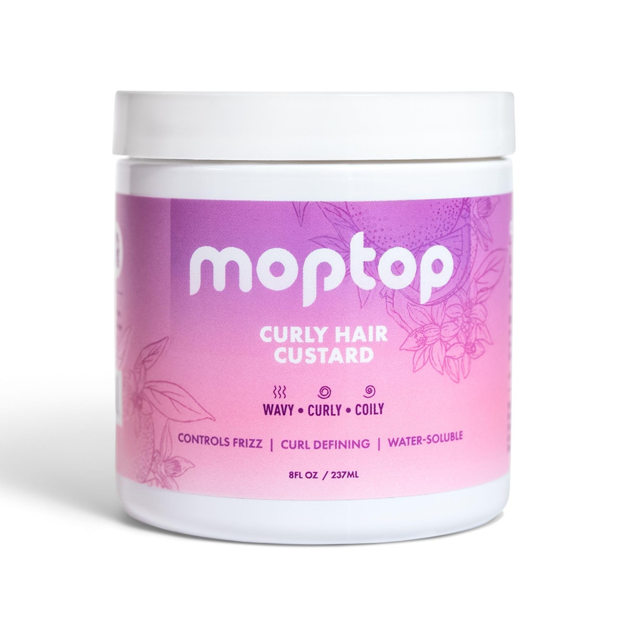MopTop Curly Hair Gel Custard - Styling Gel for Moisturizing and Defining Soft Curls, Lightweight and Anti Frizz, Curly Hair Products for Waves, Coils & Kinks (Citrus Kumquat, 8oz)
