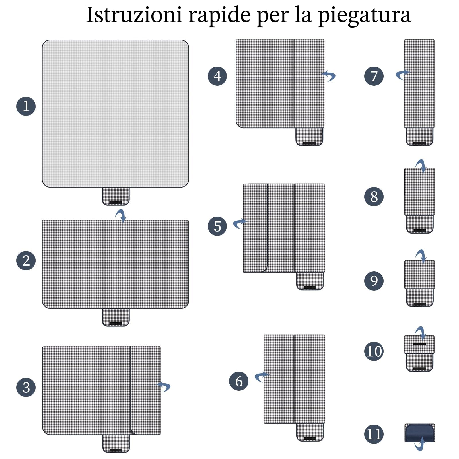 Coperta da Picnic Impermeabile 200x200 cm Blu Marino Lavabile Leggera con Manico