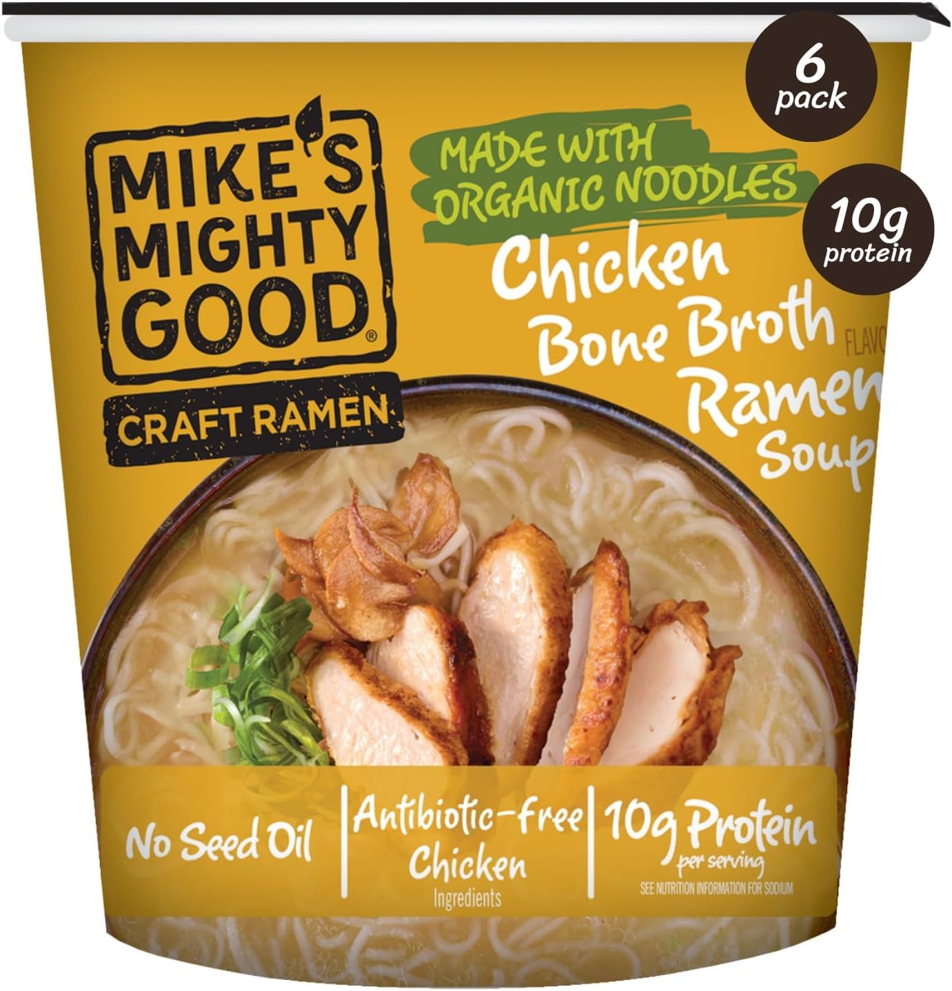 Mike's Mighty Good Ramen Chicken Soup - Chicken Noodle Soup - Instant Ramen Noodles Cups - Organic Non-GMO Instant Noodles - 1.6 Ounces - 6 Pack