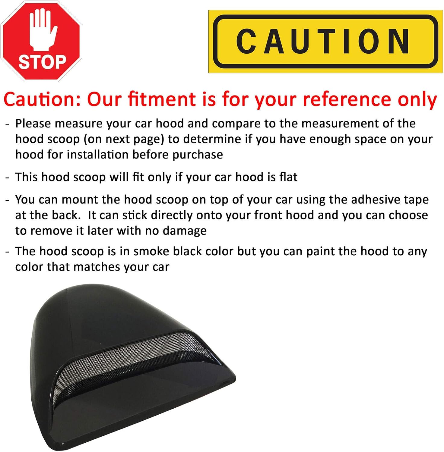 Universal JDM Style Decorative Hood Scoop Smoke Black Air Flow Intake Vent Cover Auto Car Racing
