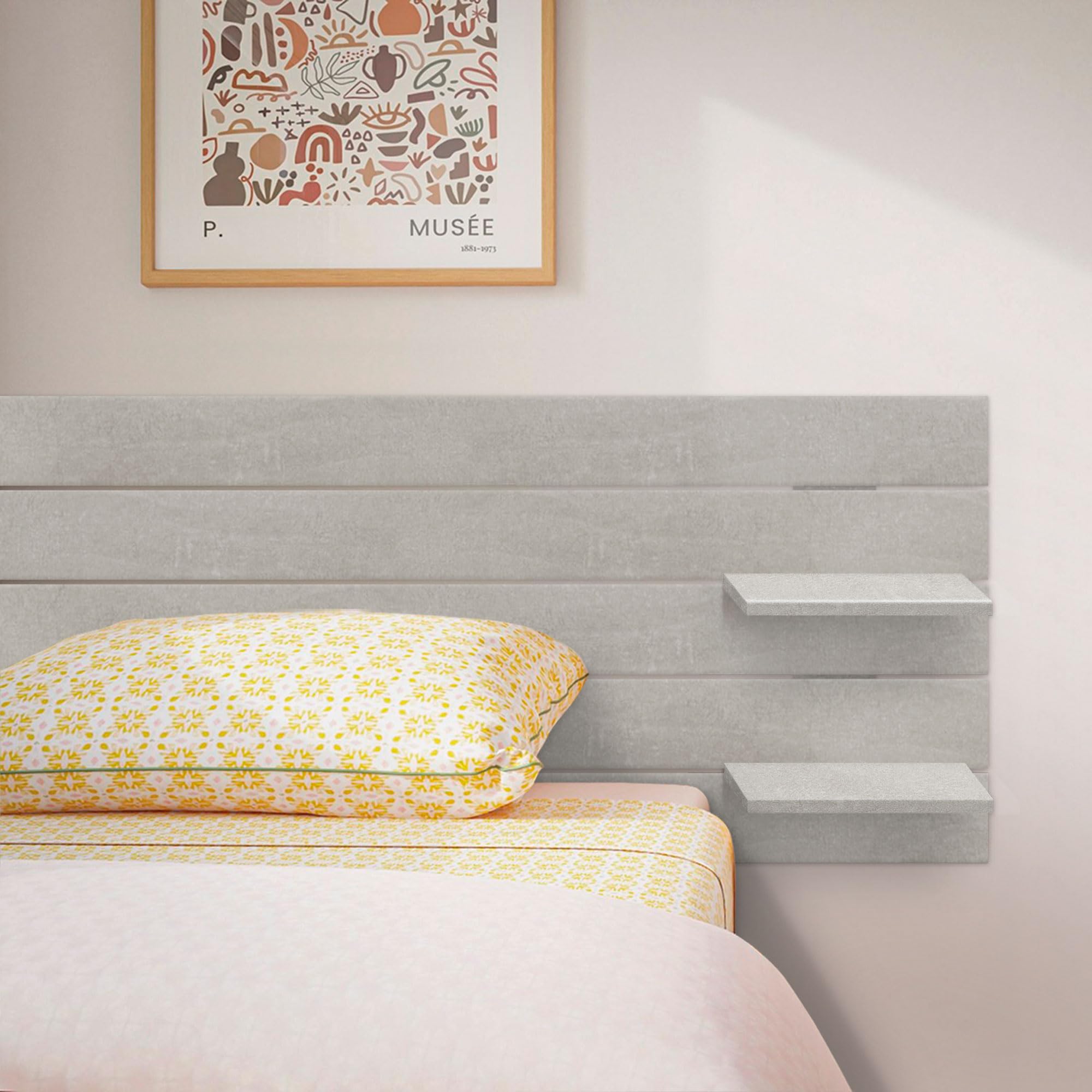 DHOME Cabecero con Estantes de Madera reciclada DM Colgante Pared Estilo Palet Horizontal Cama Vintage Nordico Herrajes incluidos (Gris Tribal, 135cm)