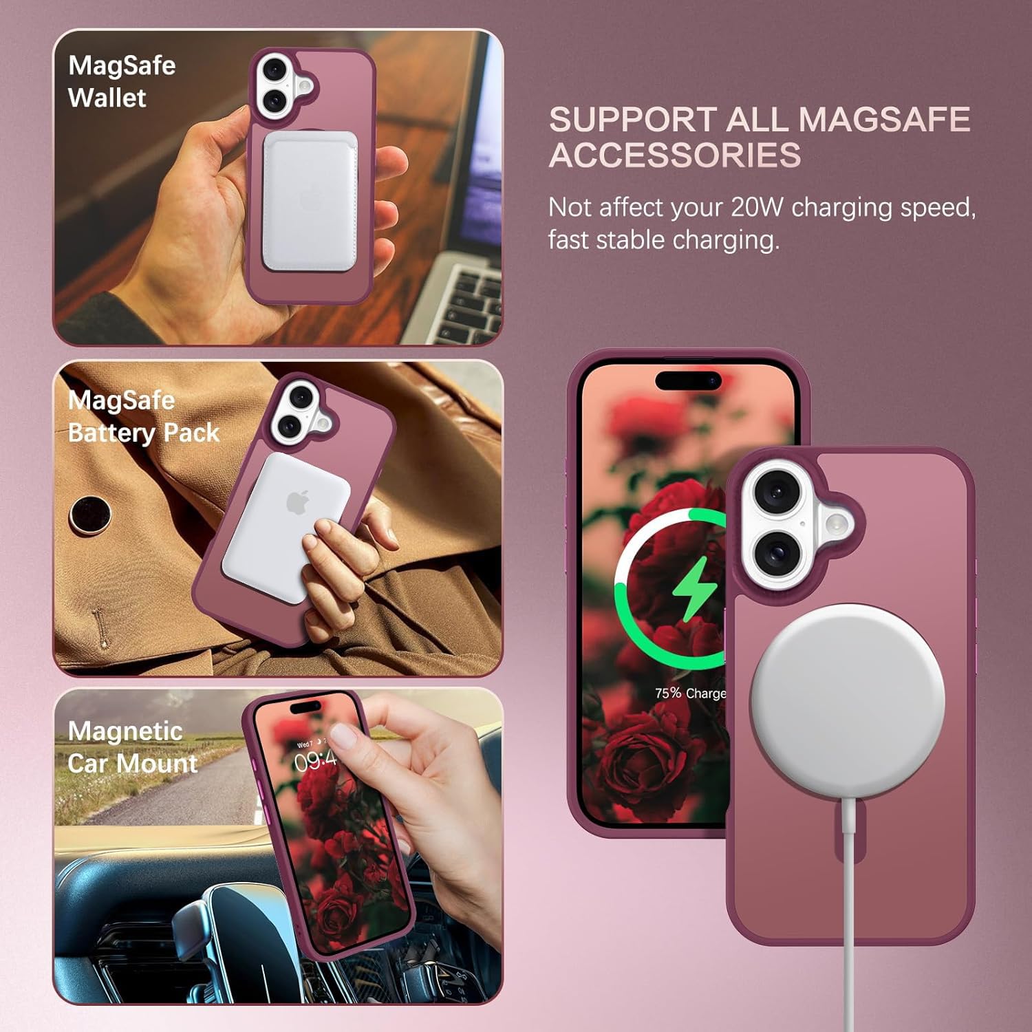 Elzzi Magsafe iPhone 16 Plus Case - Wine Red -3 Elzzi Magsafe iPhone 16 Plus Case - Wine Red -3