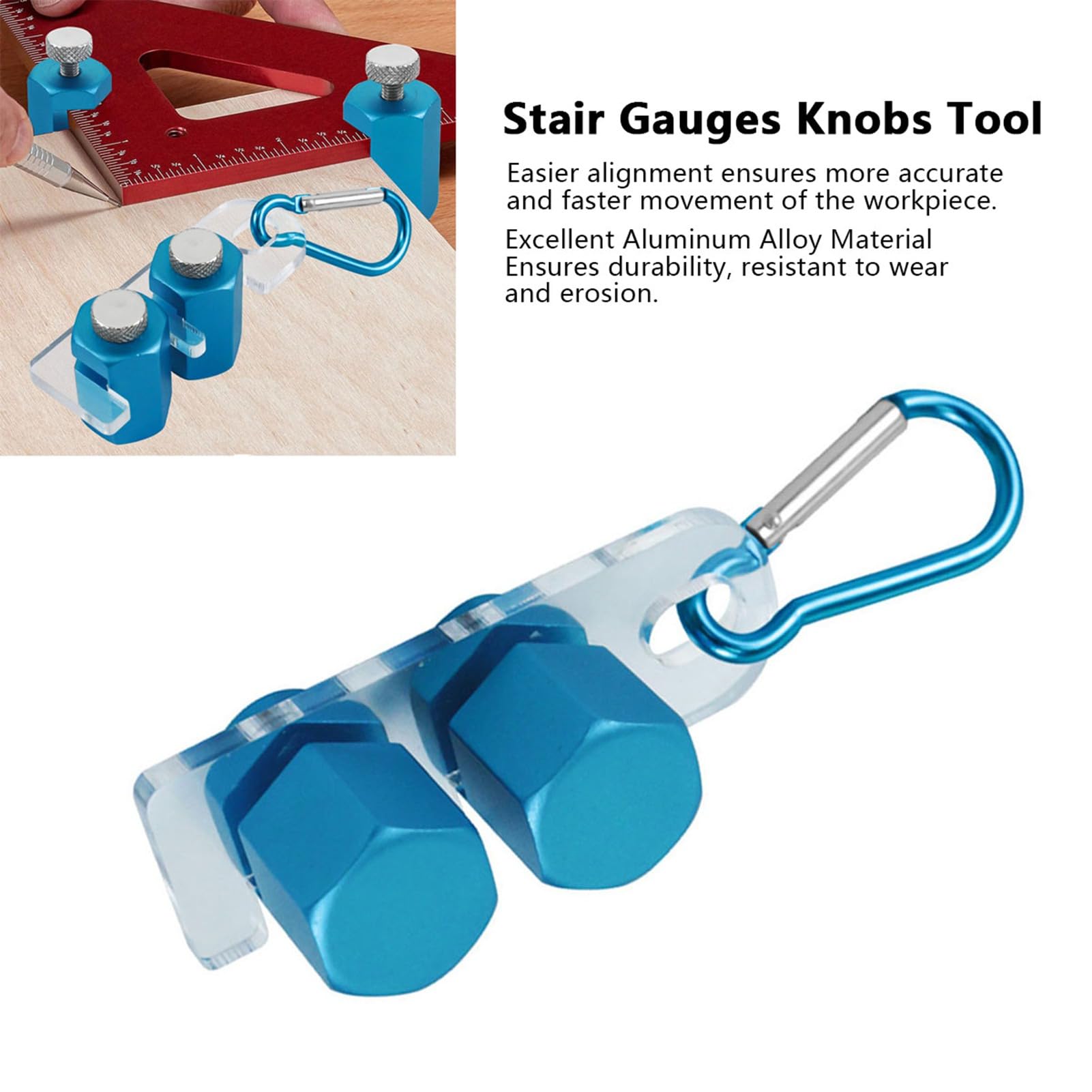 Stair Gauges for Framing Square, Non Slip Square Stops with Rafter and Holder Carpenter Tools Anti Skid Guide Stringer Layout Tool Aluminum Alloy Knob Tall Carabiner