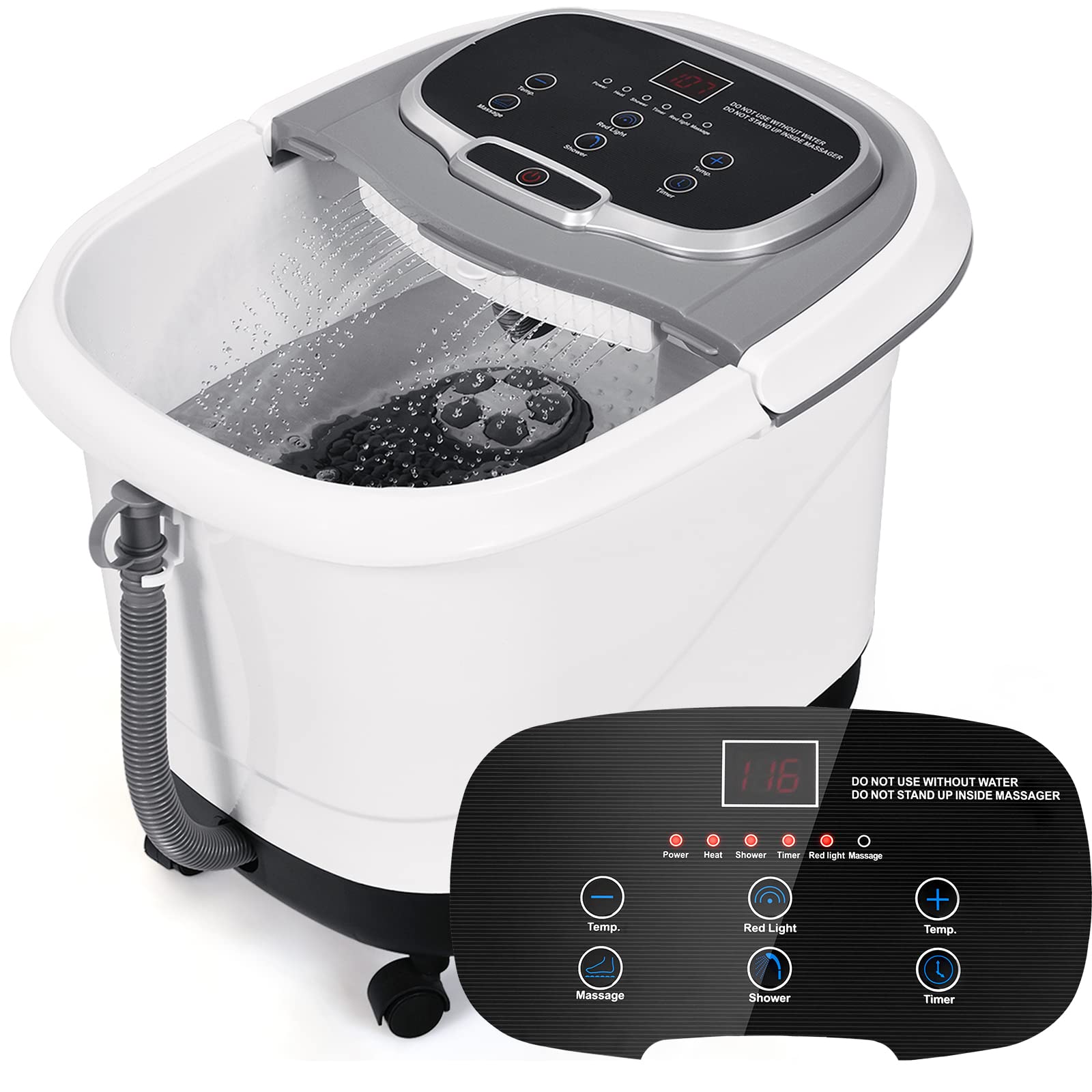 RELAX4LIFE Pediluvio Idromassaggio Elettrico 3 in 1 con Doccia, Riscaldamento Rapido e Mantenimento Temperatura, Sterilizzazione a Infrarossi e Timer 60min, Copertura con Rotelle(Grigio)