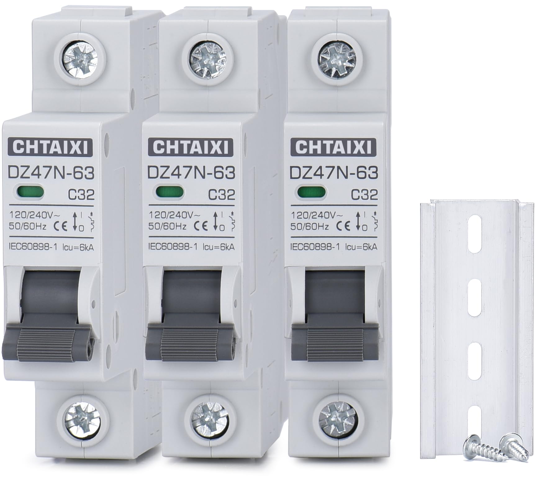 Chtaixi 3 Pack 1 Pole AC Miniature Circuit Breaker, 32 Amp