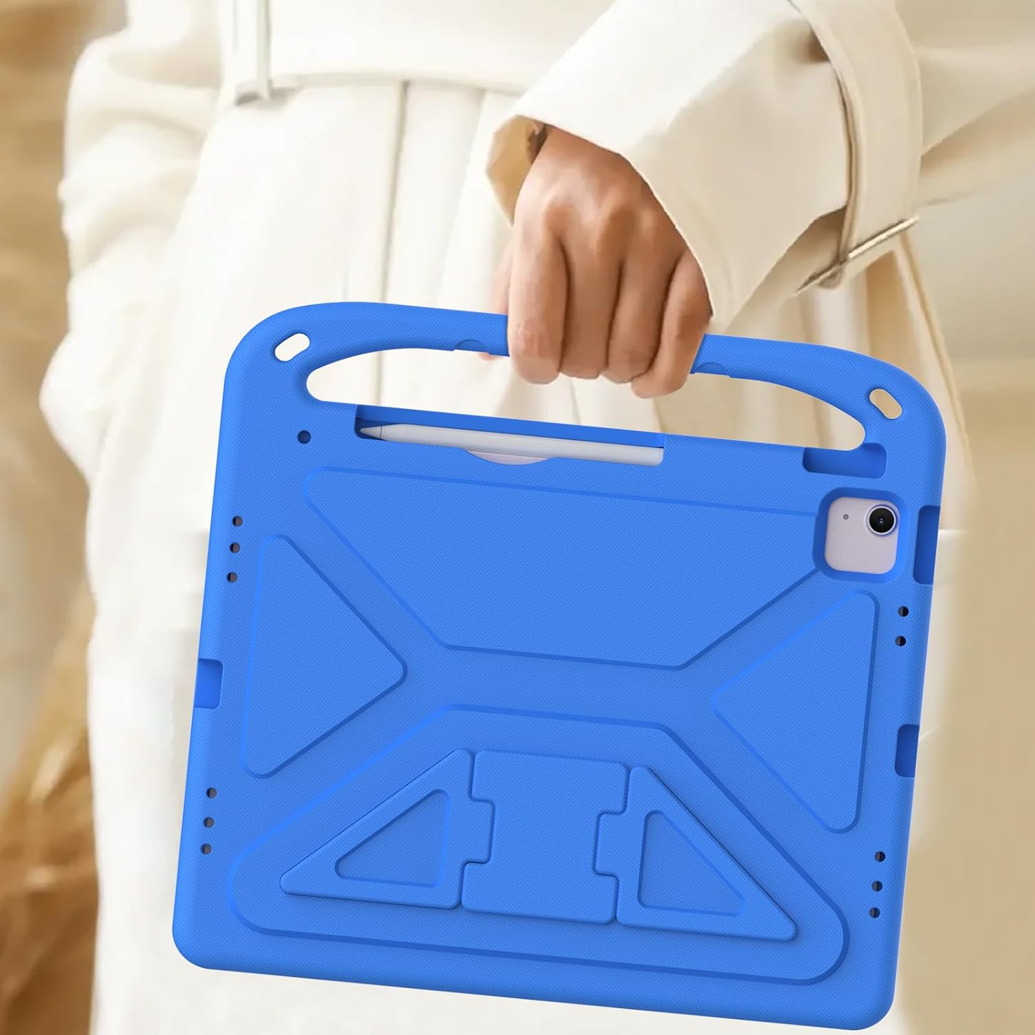 for iPad Air 13 inch 2024 2025 2026 (M2 M3 M4) / Pro 13 inch (M4 M5) Kids Case,Lightweight EVA Kid Friendly Shockproof Protective Case,Handle Stand Heavy Duty Tablet Cover,Blue