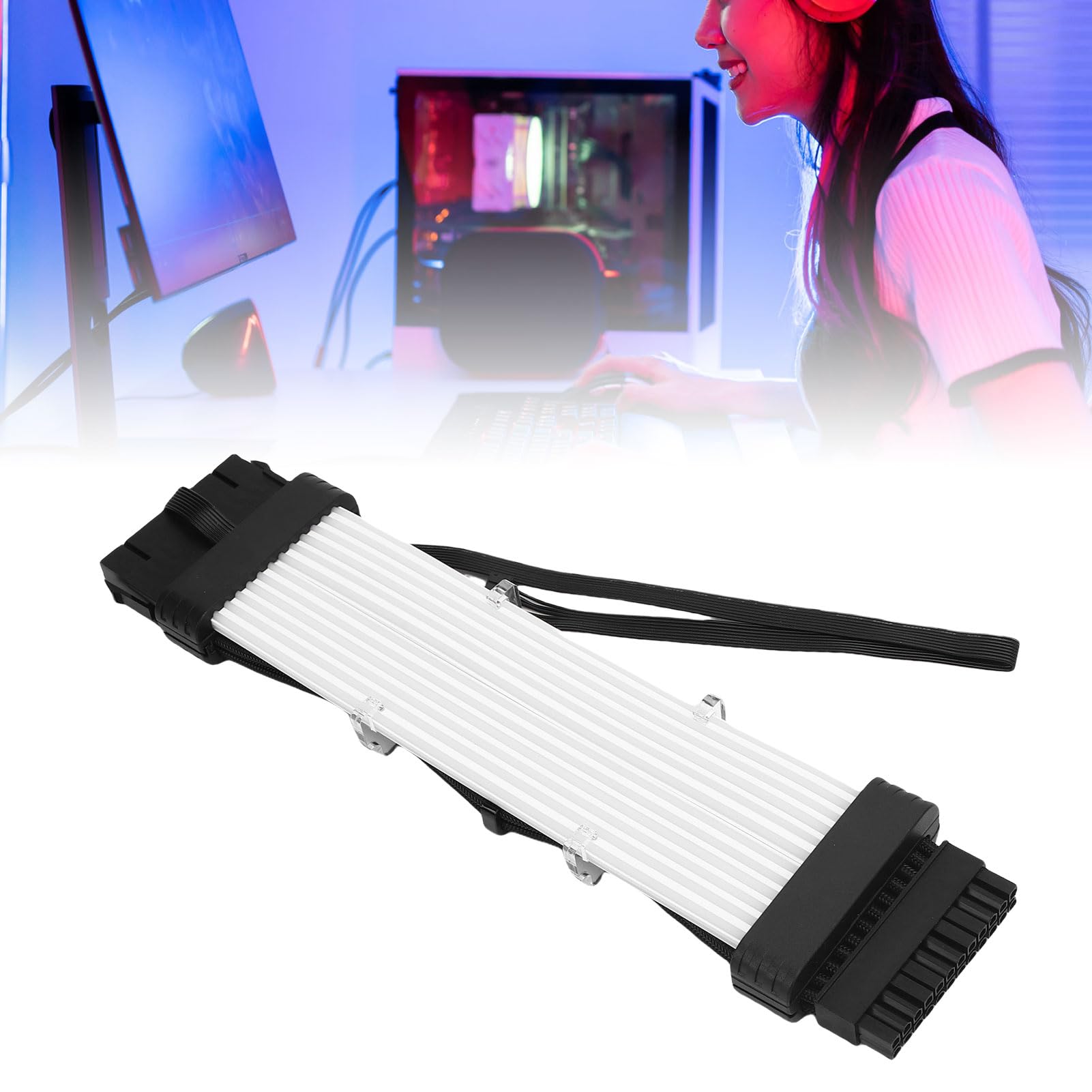 Cavo PC Argb, Strisce LED per Cavi PSU, Linea di Alimentazione della Scheda Madre del PC, Cavo PC Flessibile Illuminazione 3D, Compatibile (Controller SK3 Nero)