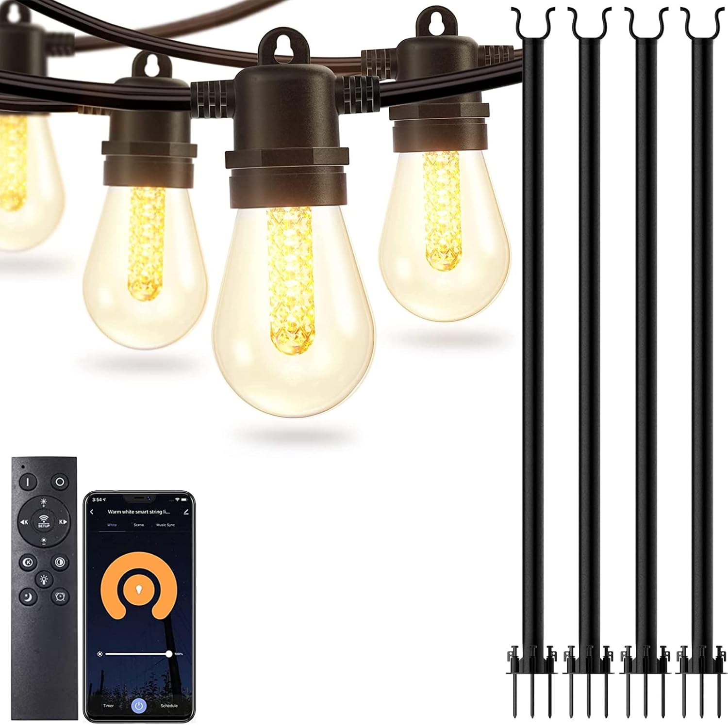 addlon Set of Smart Outdoor String Lights and 4Pack 10FT Aluminum