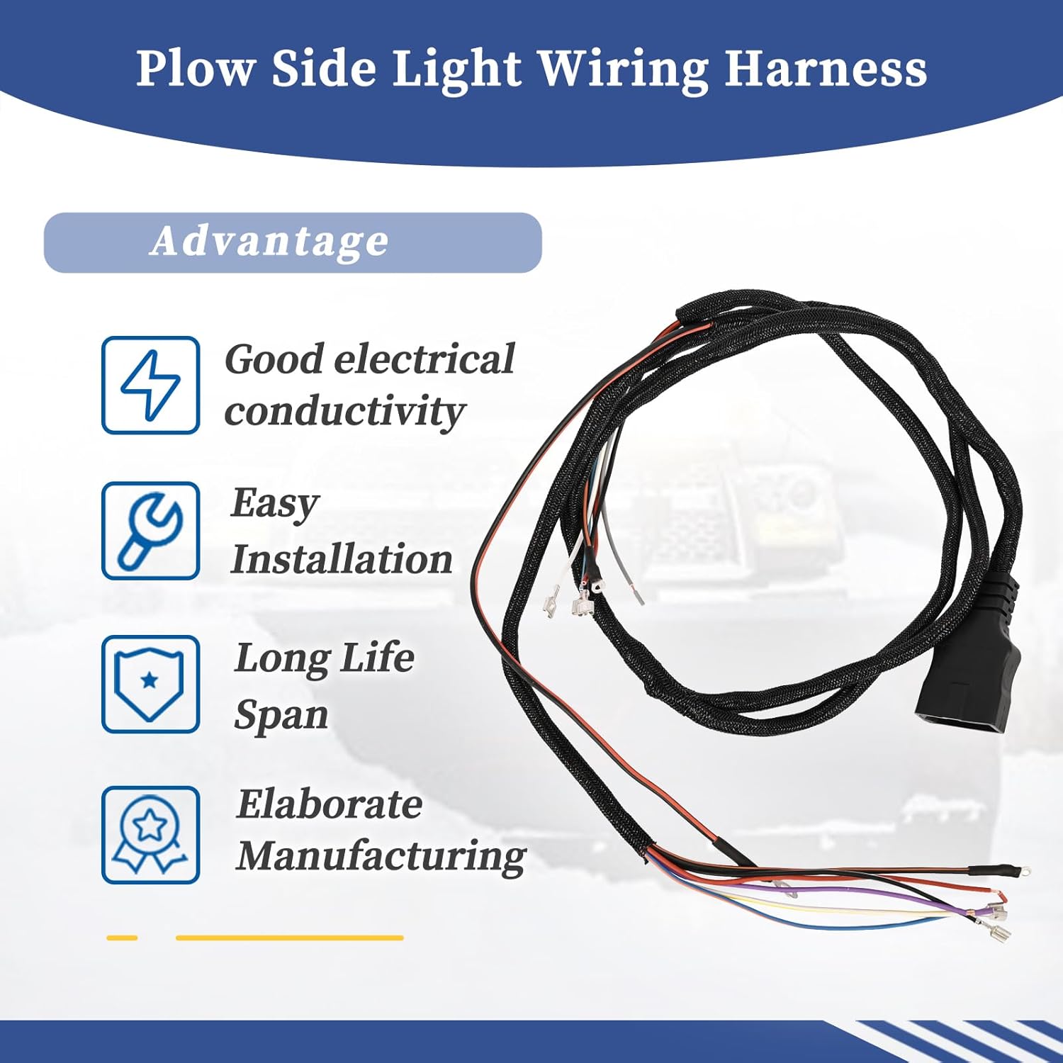 11 Pin Plow Side Light Wiring Harness with Dust Cover Compatible with Western Fisher Blizzard SnowEx Plows, 3 Plug Snowplow Light Harness, Replace 26347 26377