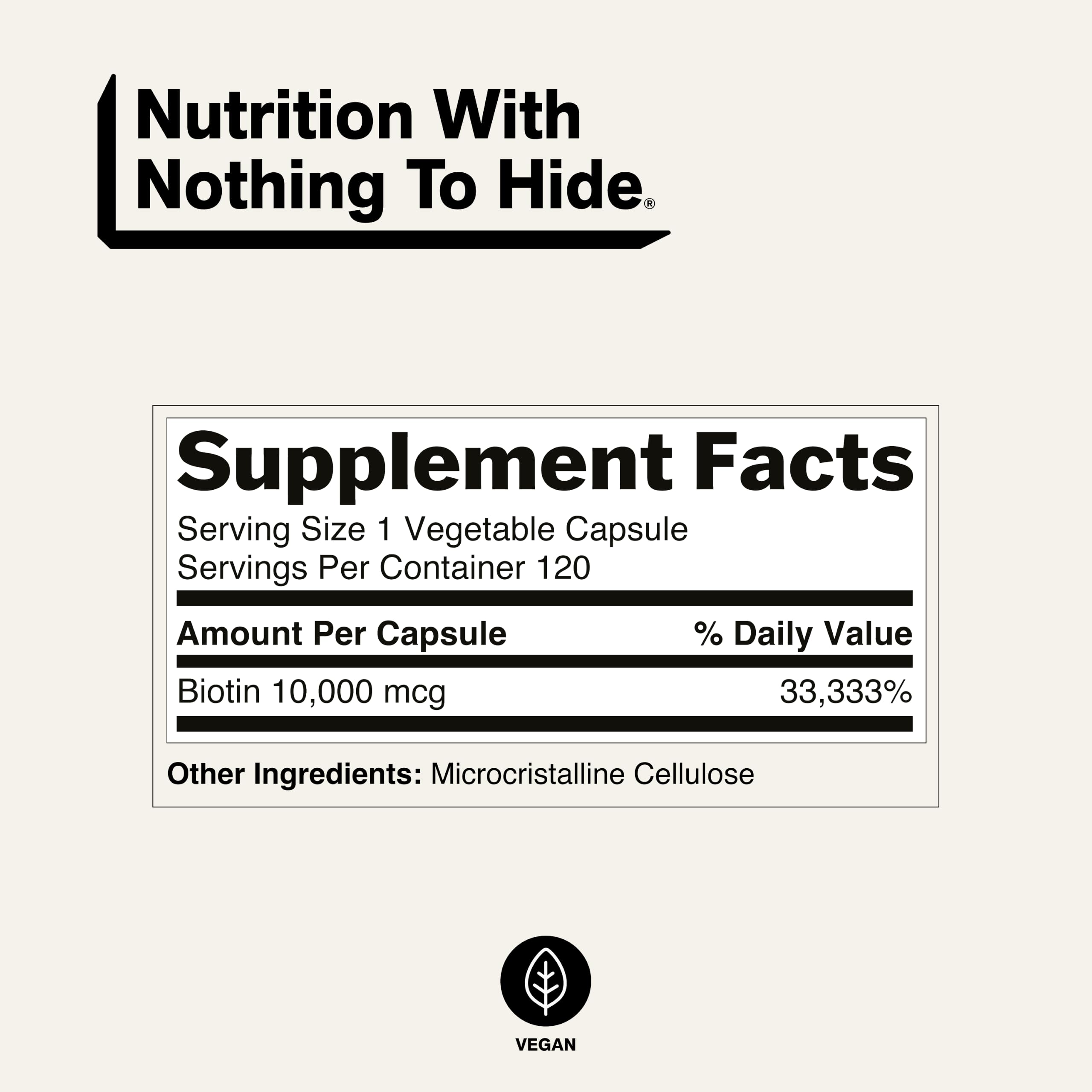 NAKED Biotin 10,000mcg - Max Strength Vitamin B7 Supplement for Healthy Hair, Skin & Nails Support - Non-GMO, Gluten-Free, Vegan - Supports Keratin Production - 120 Capsules — Amazon image 5