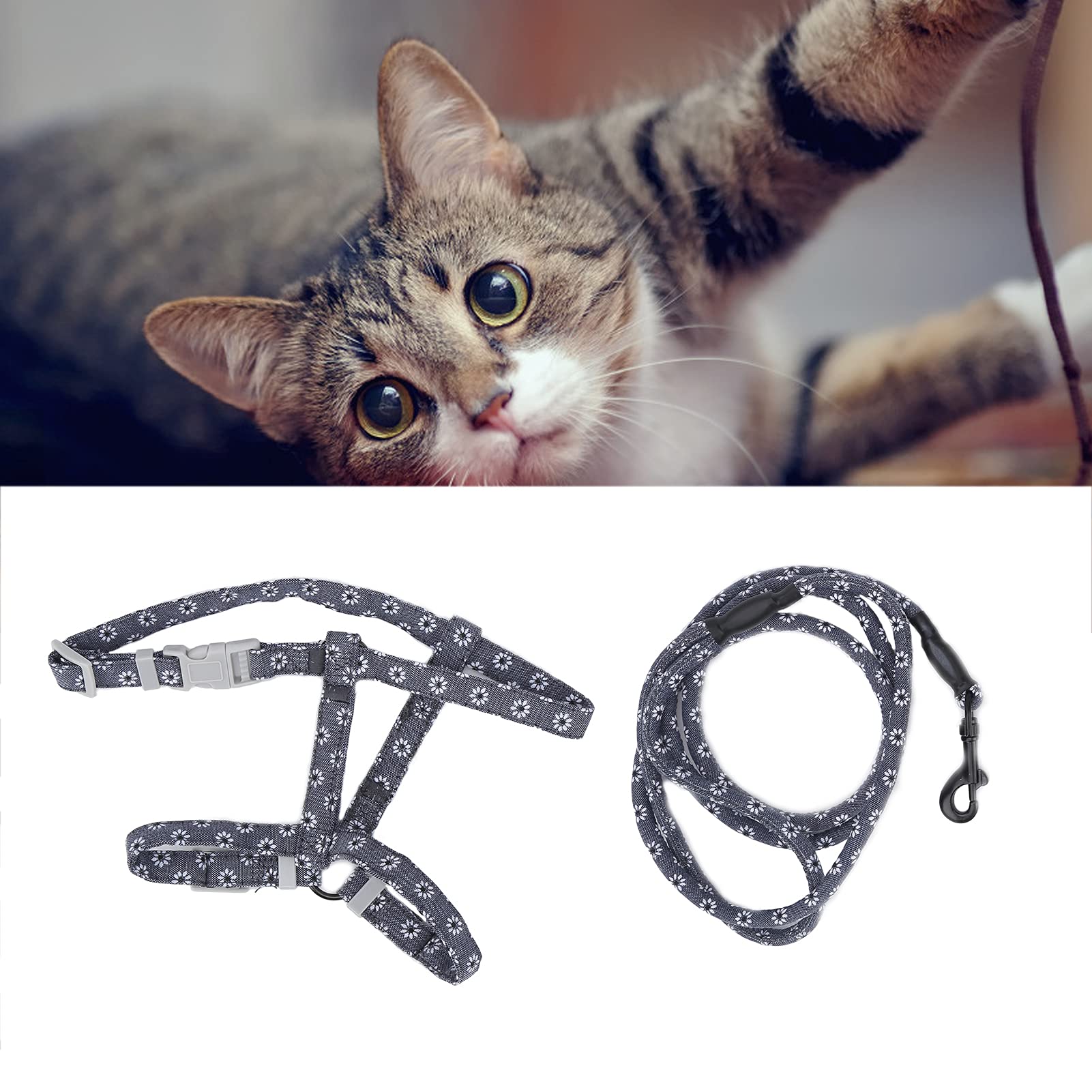 JapaneseStyle Cat Adjustable Harness Leash Set Soft Lightweight Safe Cute Design Breathable Comfortable for Cats Weighing 2.5-10kg (M)
