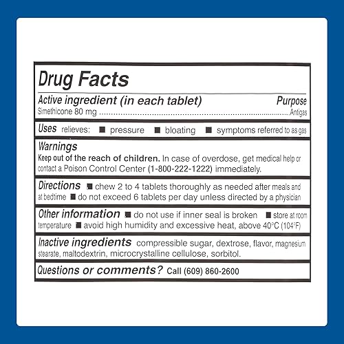 Miniatura 6 de MAJOR Alivio de gas de simeticona, 80 mg, antiflatulencia, hinchazón y ayuda a la presión de gas, 100 tabletas masticables (paquete de 1)