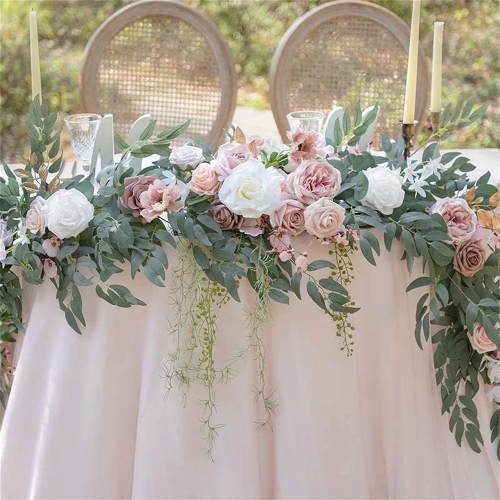 Vite Di Rose Artificiali Con Foglie Centrotavola da tavolo artificiale 270 cm, con ghirlanda di champagne, in salice, for feste matrimonio, for, giardino, addio al nubilato