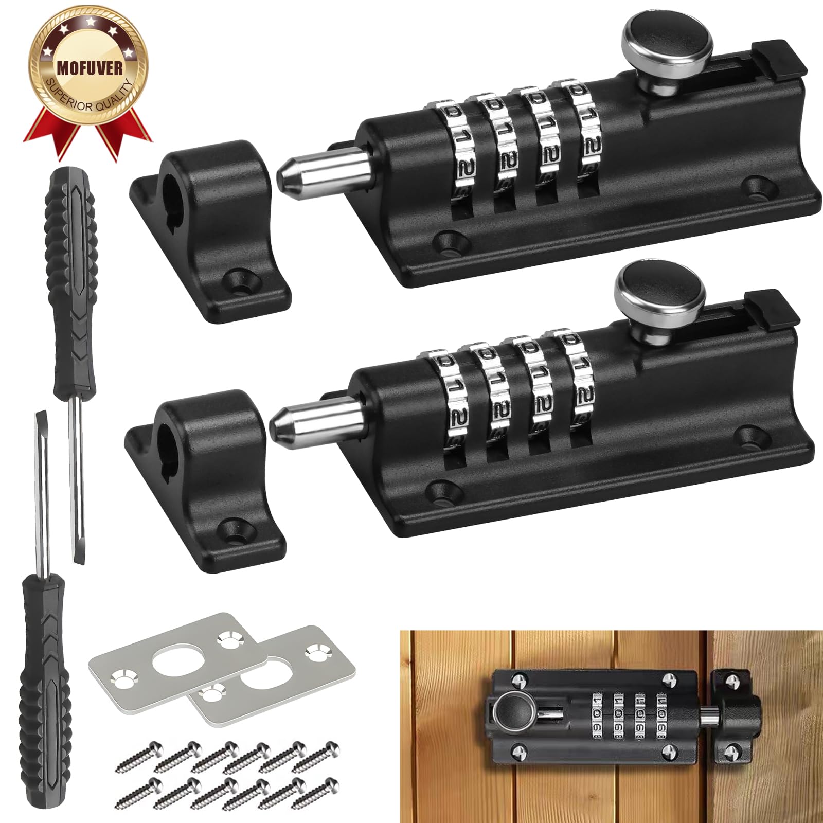 2 Sets Combination Locking Bolt,Combination Bolt Lock,Combination Lock, 4-Digit Sliding Door Lock for Home Reinforcement, Barns, Fences, Childproofing, Cupboards,Sheds, Workshop,Combination Lock