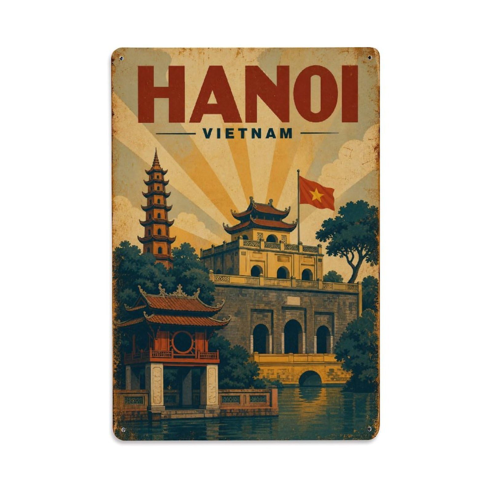 Vintage Hanoi Vietnam Heritage Quarter Travel Metal Tin Sign