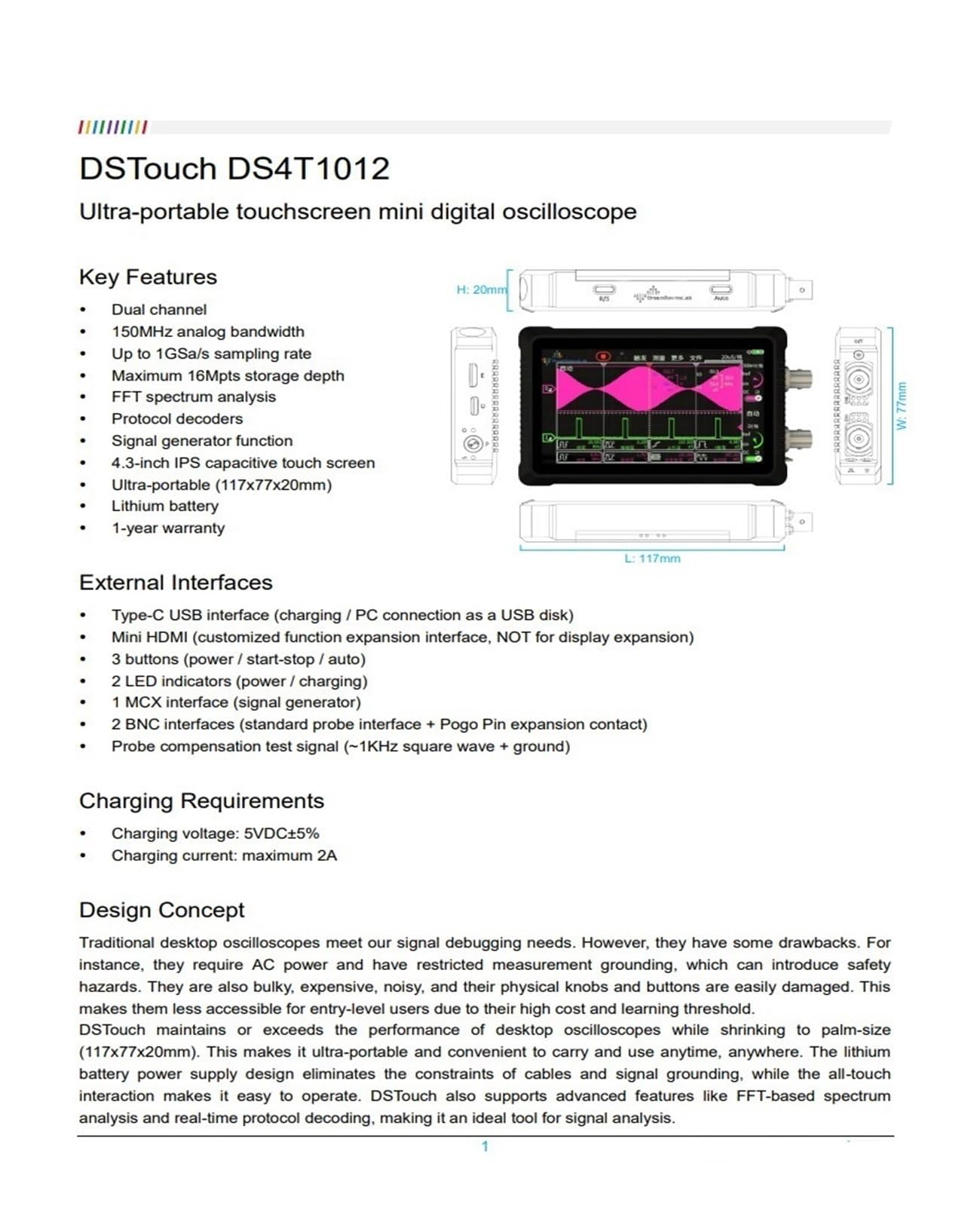 Digitales Oszilloskop Tragbares 150-MHz-Oszilloskop, 1GS/s Pro Scope mit Bus-Dekodierung