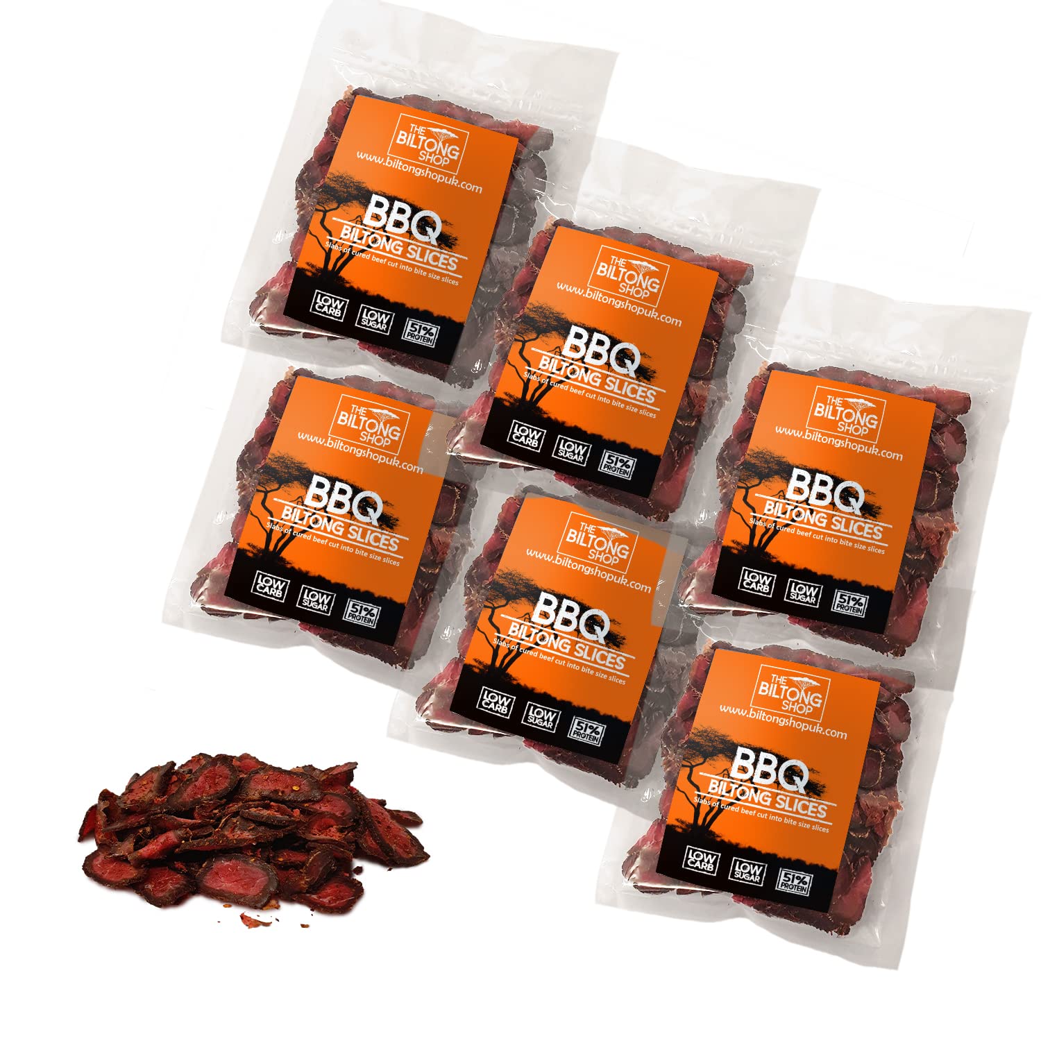 THE BILTONG SHOP - 6 x 58g Bags BBQ Flavour British Beef Biltong Slices. High Protein Savoury Low Carb Snack