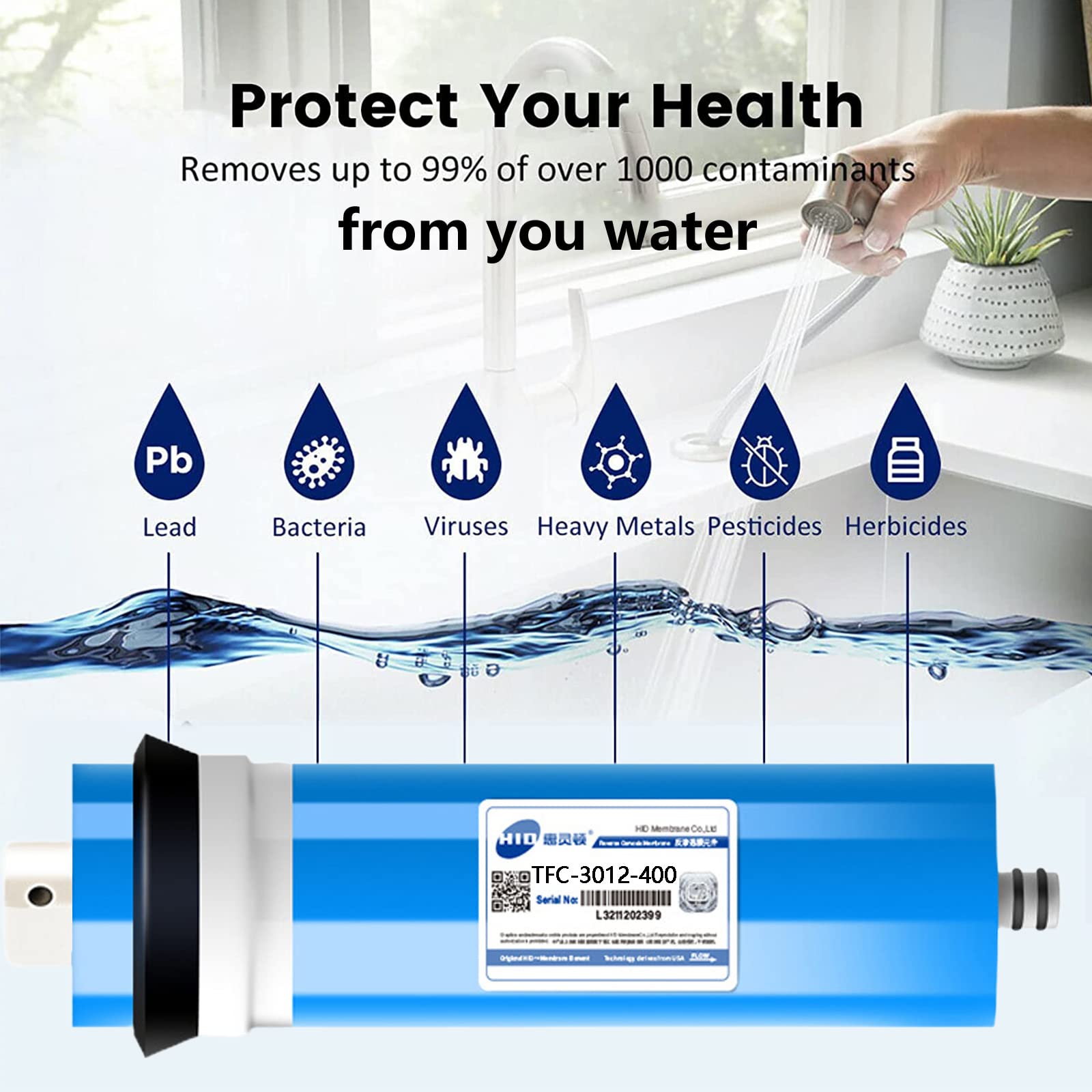 Umkehrosmose Element, Umkehrosmose Membran Systems Aquarium Wasserfilter RO unter Waschbecken RO Trinkwasser-Reinigungssystem Universell Kompatibe (3012-300 GPD, 3 Pack)