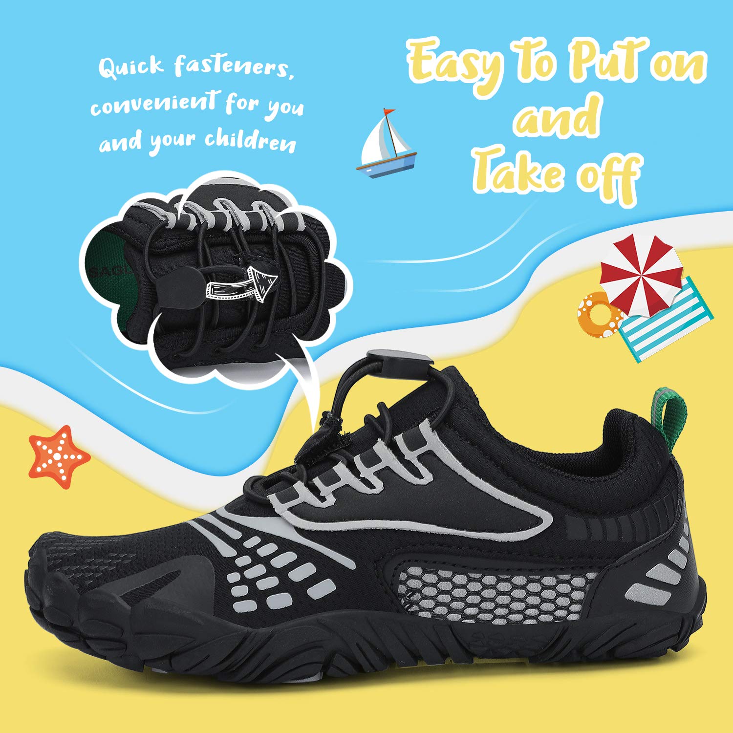 SAGUARO Zapatillas minimalistas Barefoot de secado rápido para niños, zapatillas de agua, 24-36 EU, negro y gris, 31 EU
