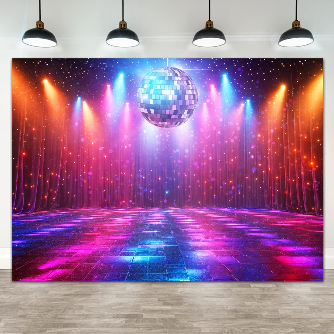 Disco Decorations Backdrop, Retro Glow Party 70s 80s 90s Theme Stage Dance Background Disco Party Decoration, Polyester Banner PartyBackdrop for
