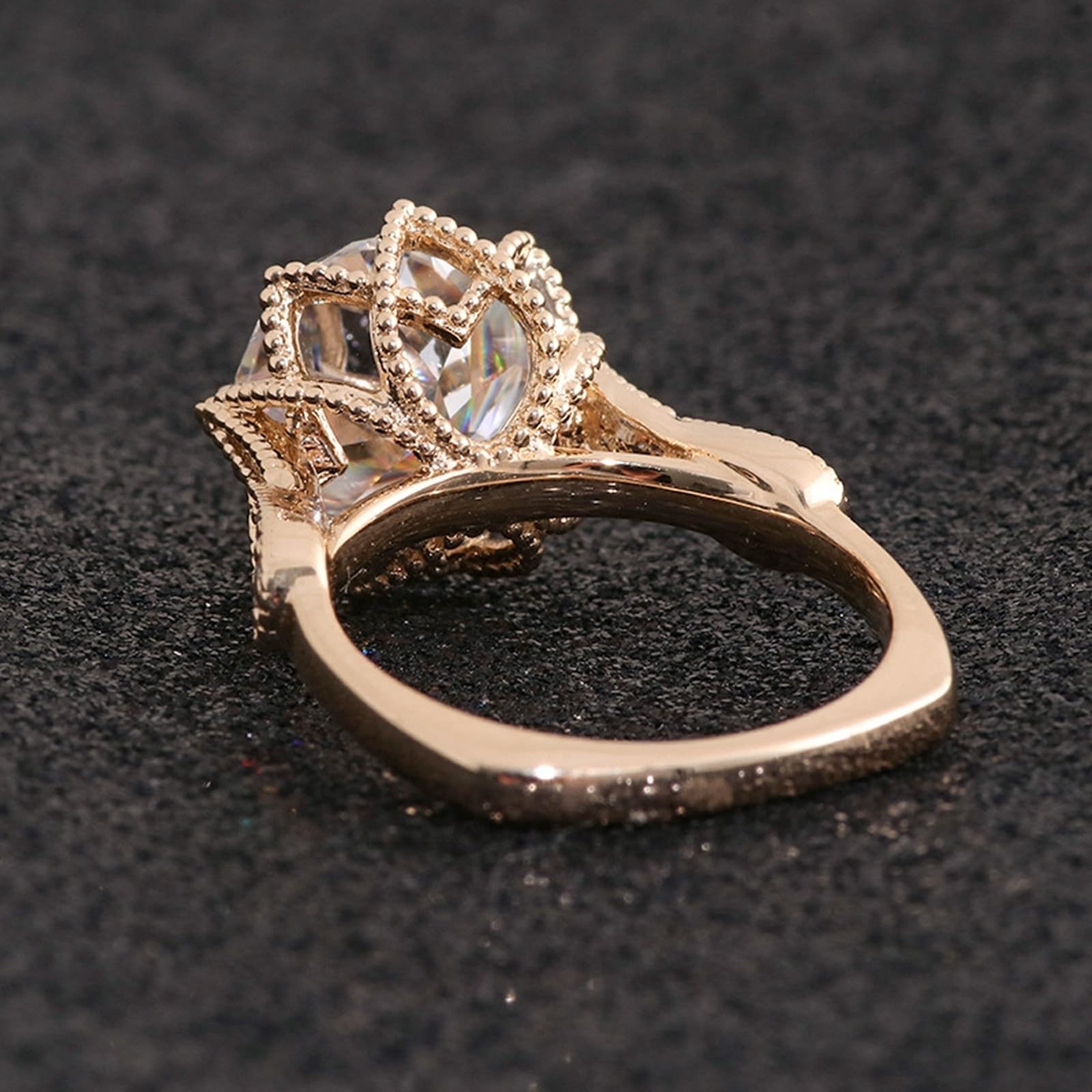 Regalo Personalizado Alianza Pareja Prima Oro 9 quilates Moissanite Flor Tamaño Señoras para Madre Cumpleaños Joyería