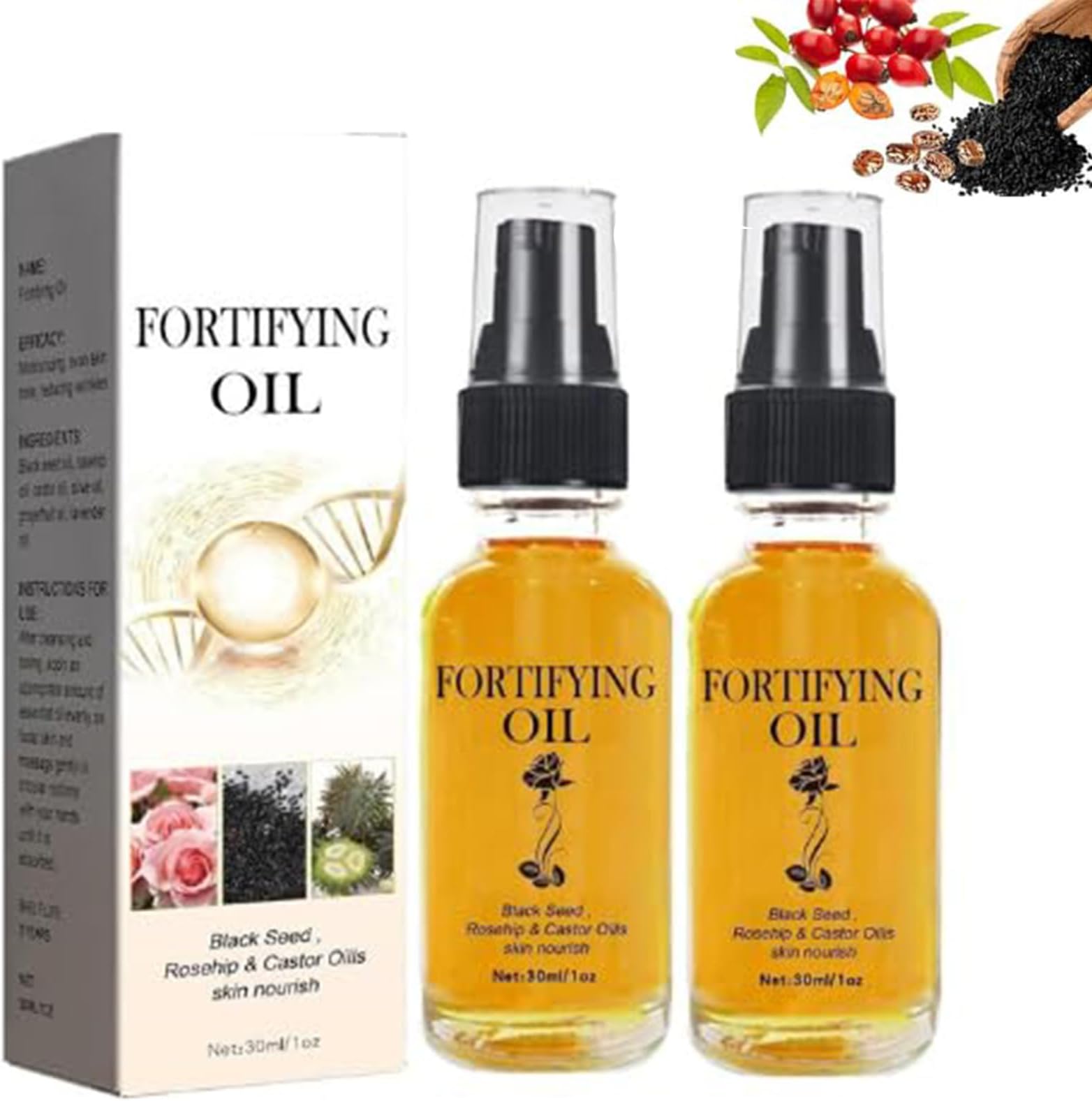 Lilinas Castor Oil Black Seed Oil Rosehip Oil Face Serum, Rosehip Oil Black Seed Oil for Face, Castor Oills Skin Nourish, Organic Golden Castor Oil Collagen Boost Anti Aging（ 2 PCS ）