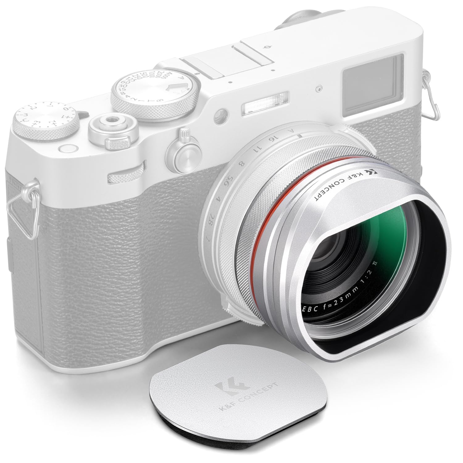K&F CONCEPT Black Mist 1/4 Filter mit Gegenlichtblende,Objektivdeckel Kompatibel mit Fujifilm Kamera X100/X100F/X100S/X100T/X100V/X100VI-Silber (Nano-Xcel Serie)