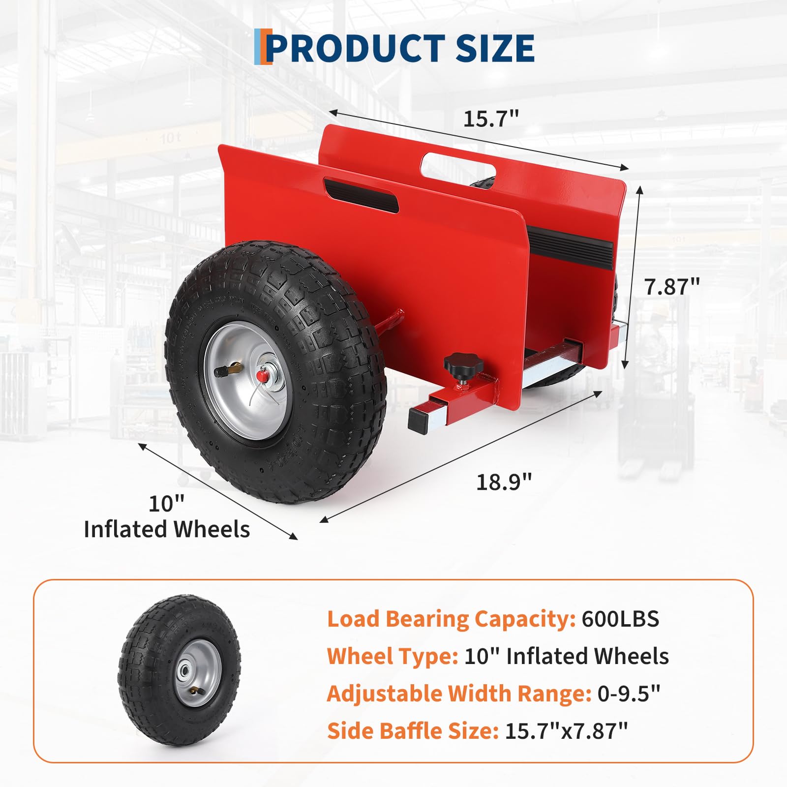 Carro de placas de carga pesada, capacidad de carga de 600 kg, placas ajustables Dolly con neumáticos de 10 pulgadas, carro de transporte de puertas para paneles, puertas, placas de madera, placas de