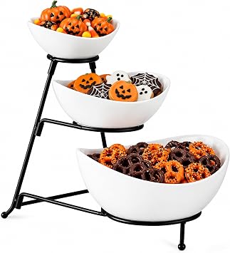 Gomakren 3 Tiered Serving Bowl Set, Chip and Dip Serving Set with Stand