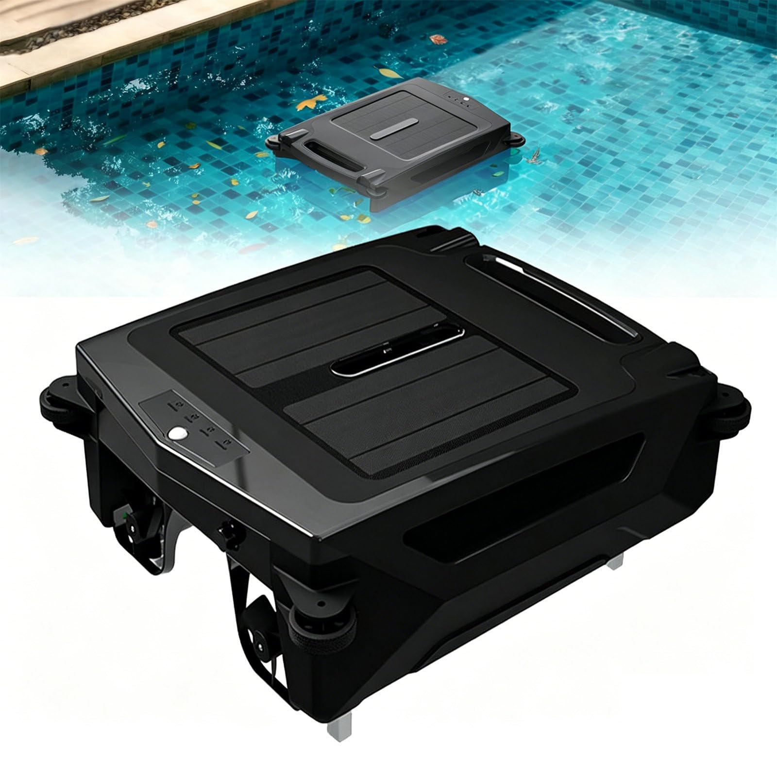 SOTIKARERY Automatic Pool Skimmer Cleaner Robot - Brushless Motor, Solar Robotic Pool Skimmer, with Auto Obstacle Avoidance, with Dual Charging / 2 Speed Mode for All Swimming Pool Sur-face
