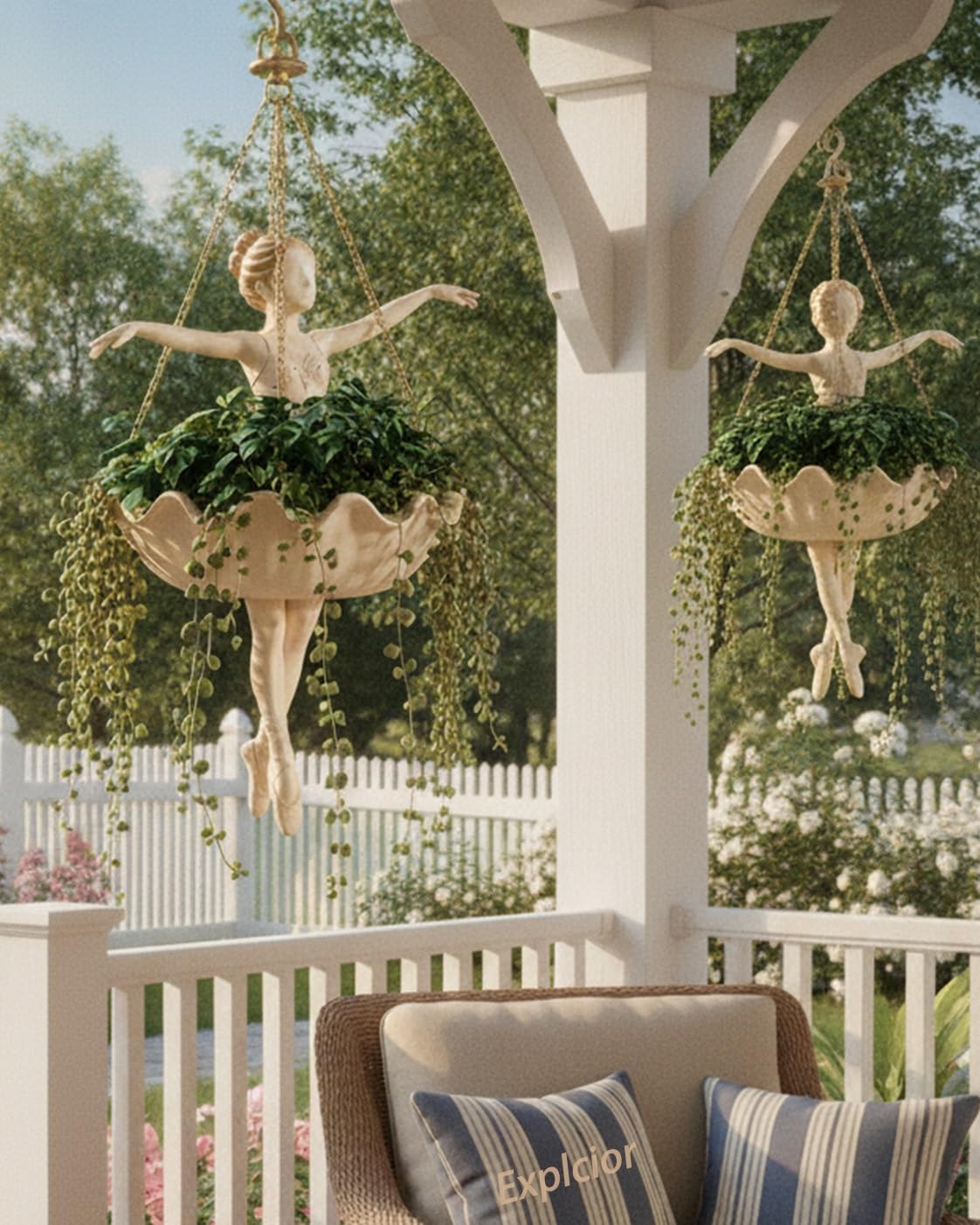 Ballet Dancer Hanging Planter Hanging Flower Pot Decorative with Metal Chains Ballerina Statue Flower Pot for Indoor Outdoor Garden Whimsical Ballerina Plant Holder for Succulents Spider Plant(2pcs)