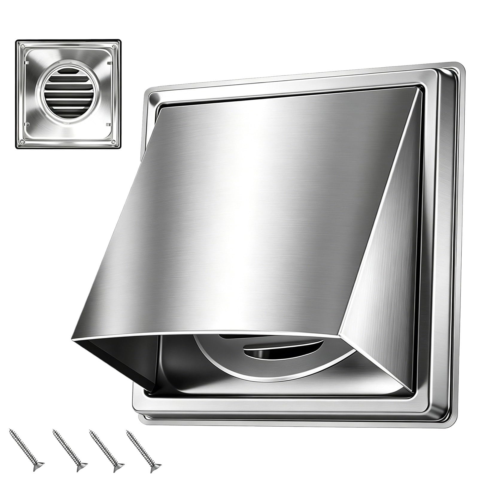 Rejilla de Ventilación de 100/125/150 mm, Campana de Ventilación de Acero Inoxidable con Junta de Estanqueidad, Mosquitera Integrada, para Pared de Vivienda, Fácil de Instalar
