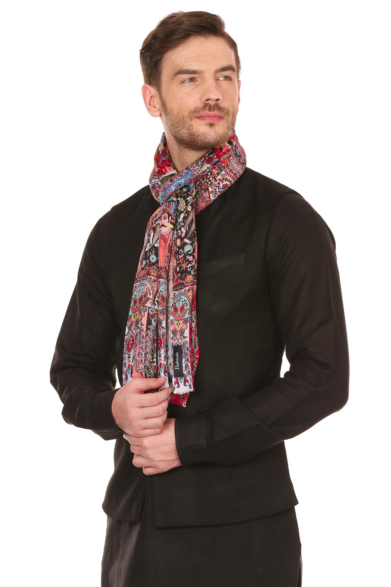 Pashtush Mens Mughal Darbar Printed Stole, Extra Soft Bamboo Fabric 3