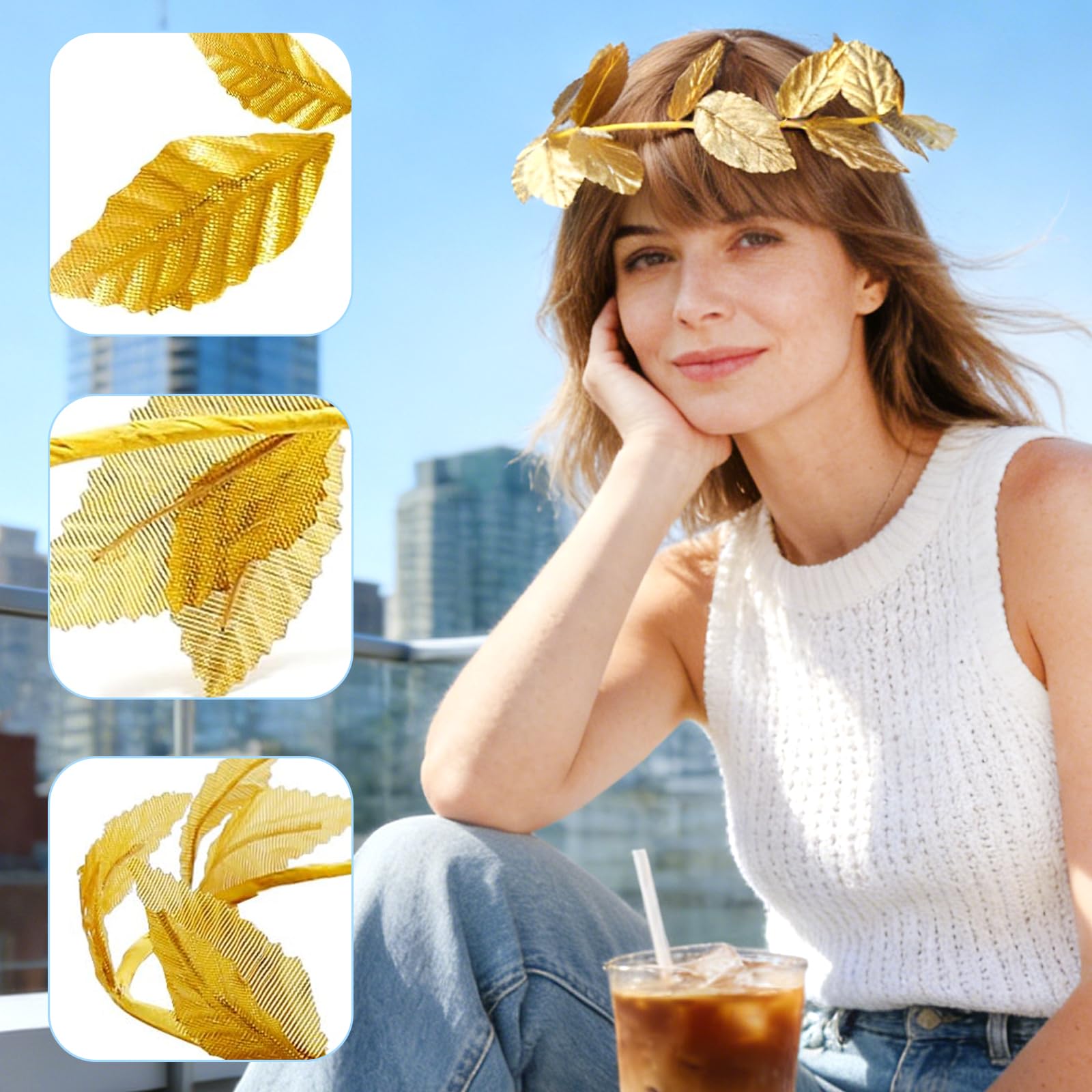 Gold Leaf Laurel Crown Greek Goddess Headpiece for Women Toga Party Decor Halloween Toga Headpiece Gold Leaf Laurel Crown - 12 Pieces  main image 2