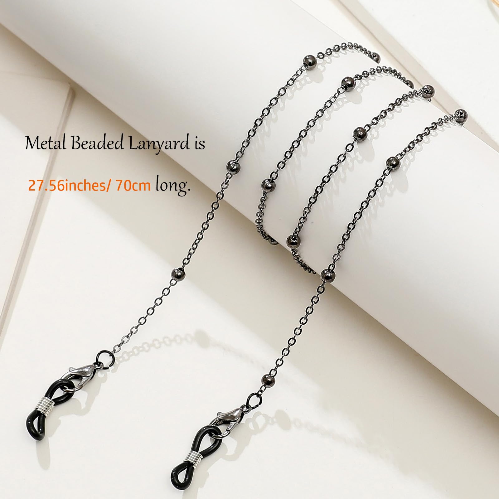 TuNan 2PCS Metal Lanyards Necklace with Clips Retractable for Id Badge Holder Beaded Design Lanyards for Women Girls Teachers (Black - Image 2