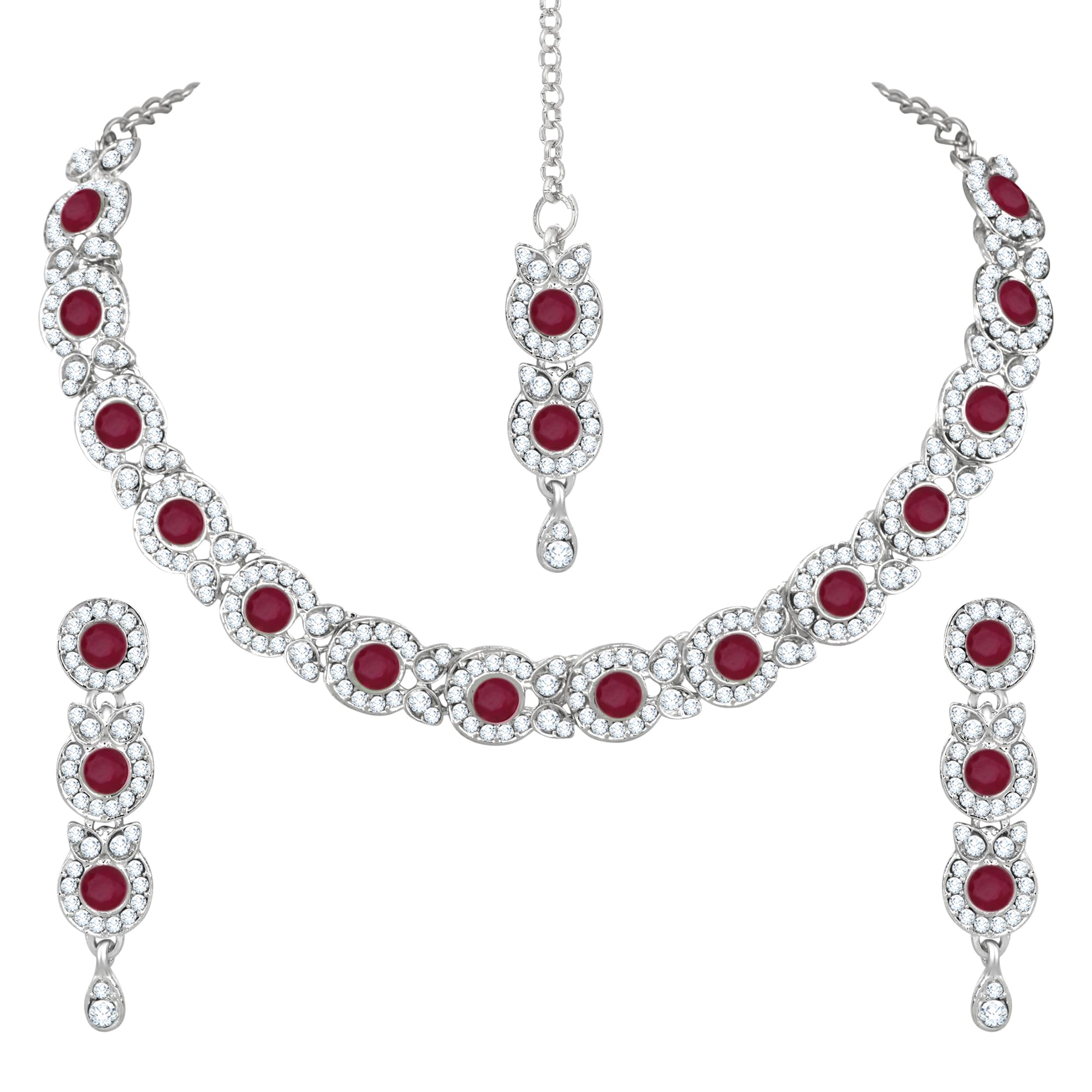 Atasi International Silver Plated Ruby Red Diamond Necklace with Earrings - Jewellery Set for Women and Girls, Perfect for Party and Festive Occasion, Ideal Gift for Bithday, Anniversary (RMR5705) (B0CPW7Z7QG) Amazon Price History, Amazon Price Tracker