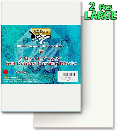 2 bloques de goma grandes de 11.7 x 8.3 pulgadas para impresión cw, 5 papeles de calco, perfecto y fácil de tallar, bloque de linóleo de goma suave disponible en Yaxa El Salvador