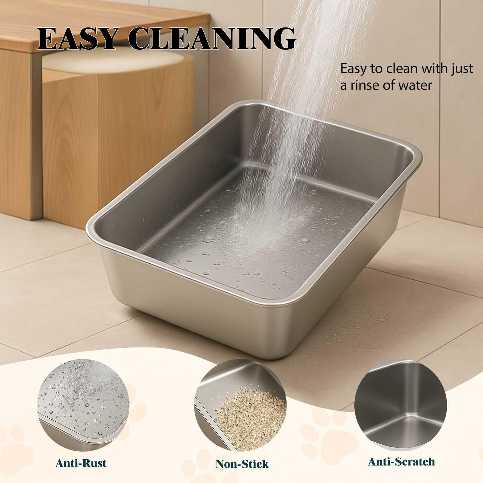 FELIO Stainless Steel Cat Litter Box - Small Kitten Litter Box, 11.6" L×11.6" W×4.2" H, Splash-Proof and Non-Stick Cat Poop Box odorless, Easy to Clean for Kittens, Small Rabbits, Hamsters - image 6
