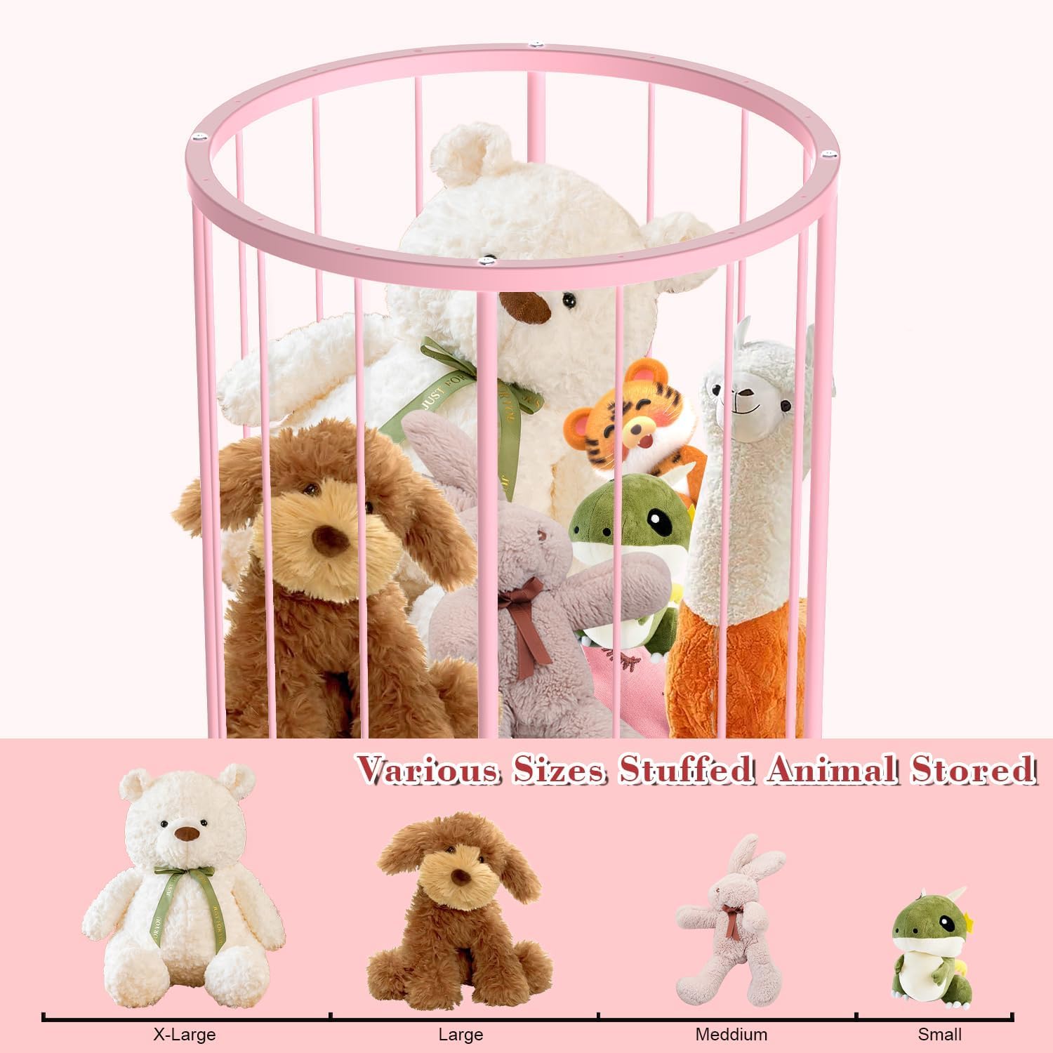 OGFC 72100 Metal Stuffed Animal Zoo Storage, Extra Large Plush Stuffed Animal Holder Round, Kids Toy Storage Organizer Shelf Wheels for Girls Nursery Playroom Bedroom Organization. 3