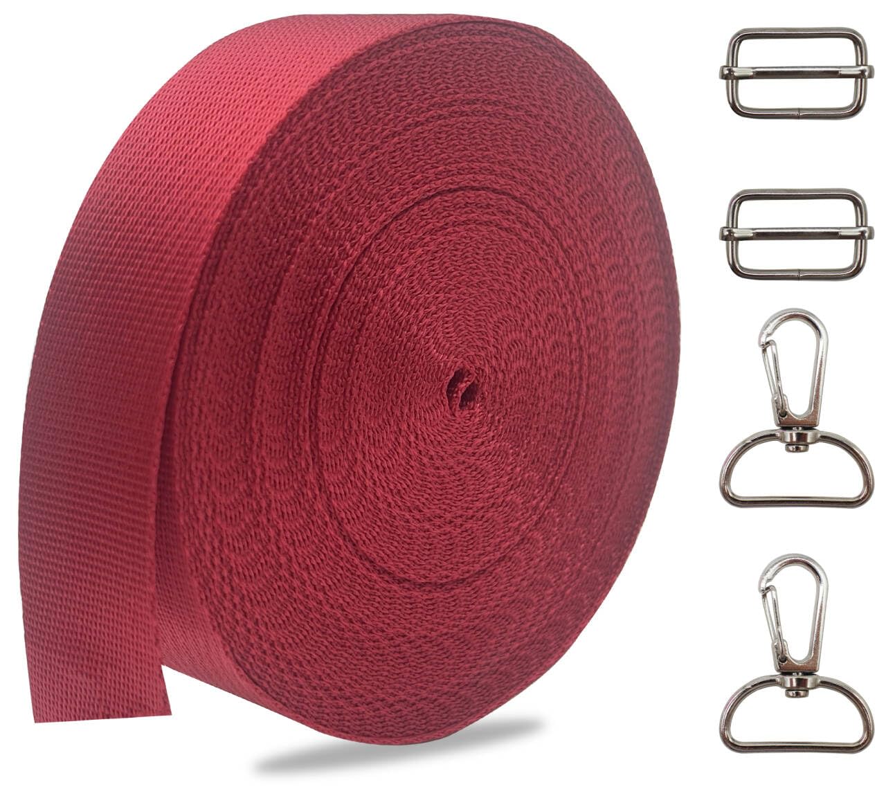 Maroon 1'' Heavy Duty Nylon Webbing Straps with Buckles 10Yds