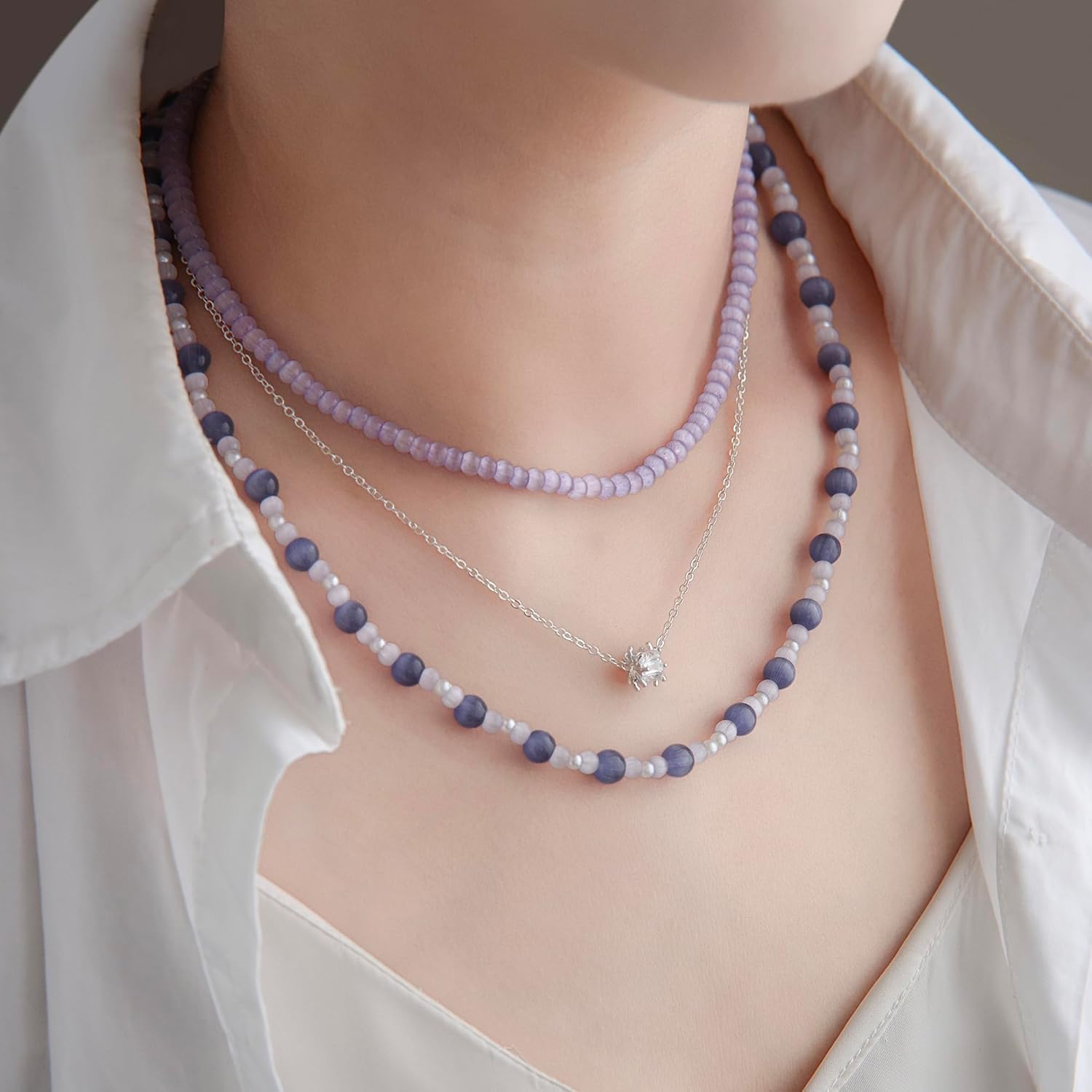 Besydec Beaded Layered Necklace Bohemian Jewelry Adjustable Beach Strand Necklace Sliver Chain for Women - Image 2