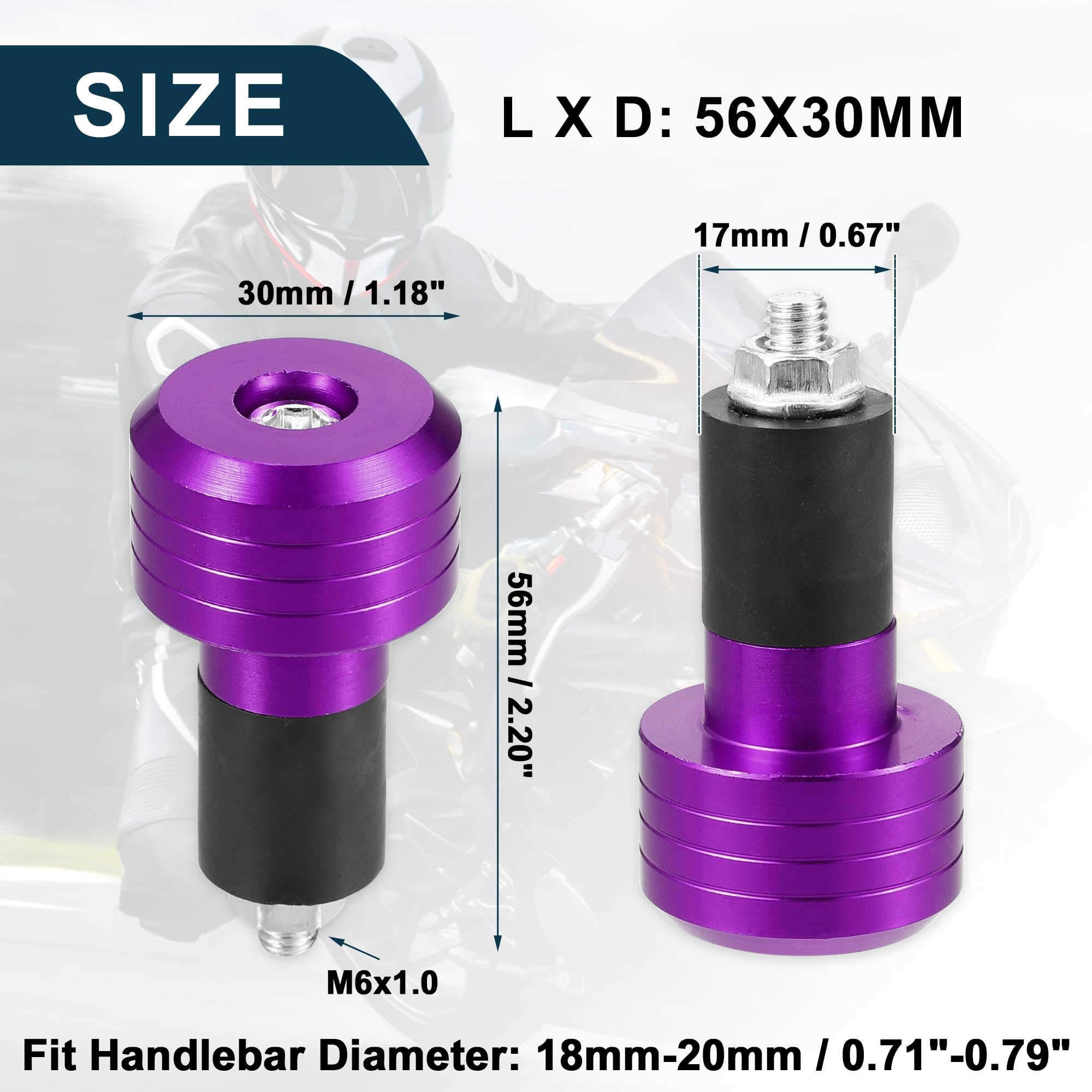 1 paire de bouchons d'extrémité de guidon de moto 18 mm-20 mm Violet | 30 mm OD, alliage d'aluminium, tendance, poignées de guidon avant, bouchon équilibré, universel pour moto