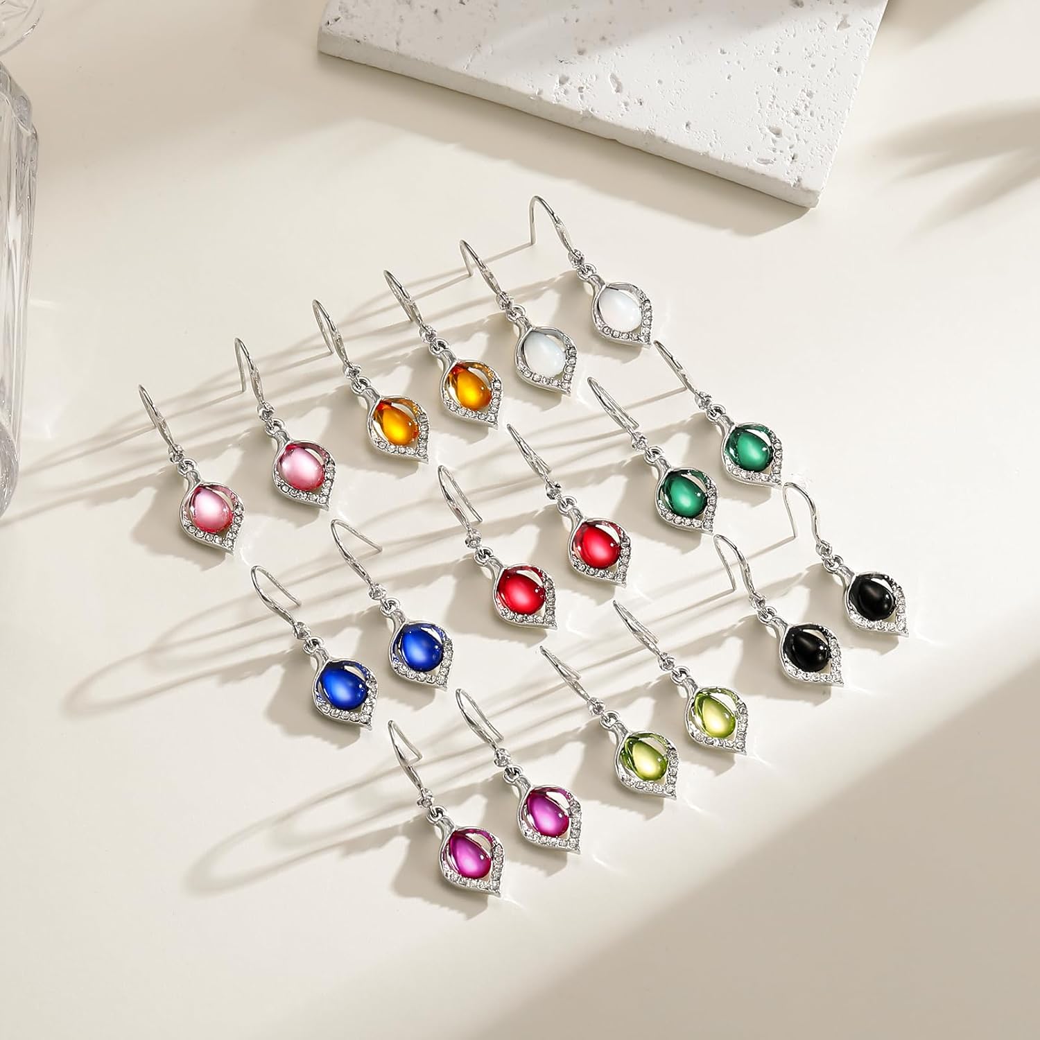 Small Teardrop Earrings for Women Trendy Colorful Dainty Crystal Dangle Earrings Set Silver Vintage Boho Drop Earrings Jewelry - Image 2