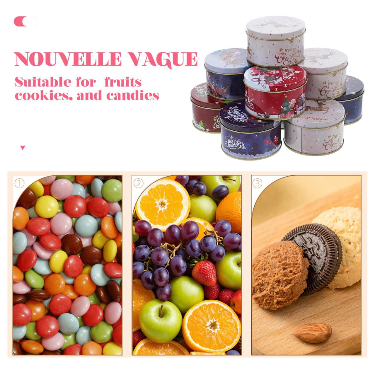 Healeved 12 StüCk Weihnachts Keksdosen Aus WeißBlech Kleine Geschenkboxen FüR Kekse SüßIgkeiten Und Pralinen Mini Aufbewahrungsboxen Mit Festlichem Design 3X3X1.8 Zoll