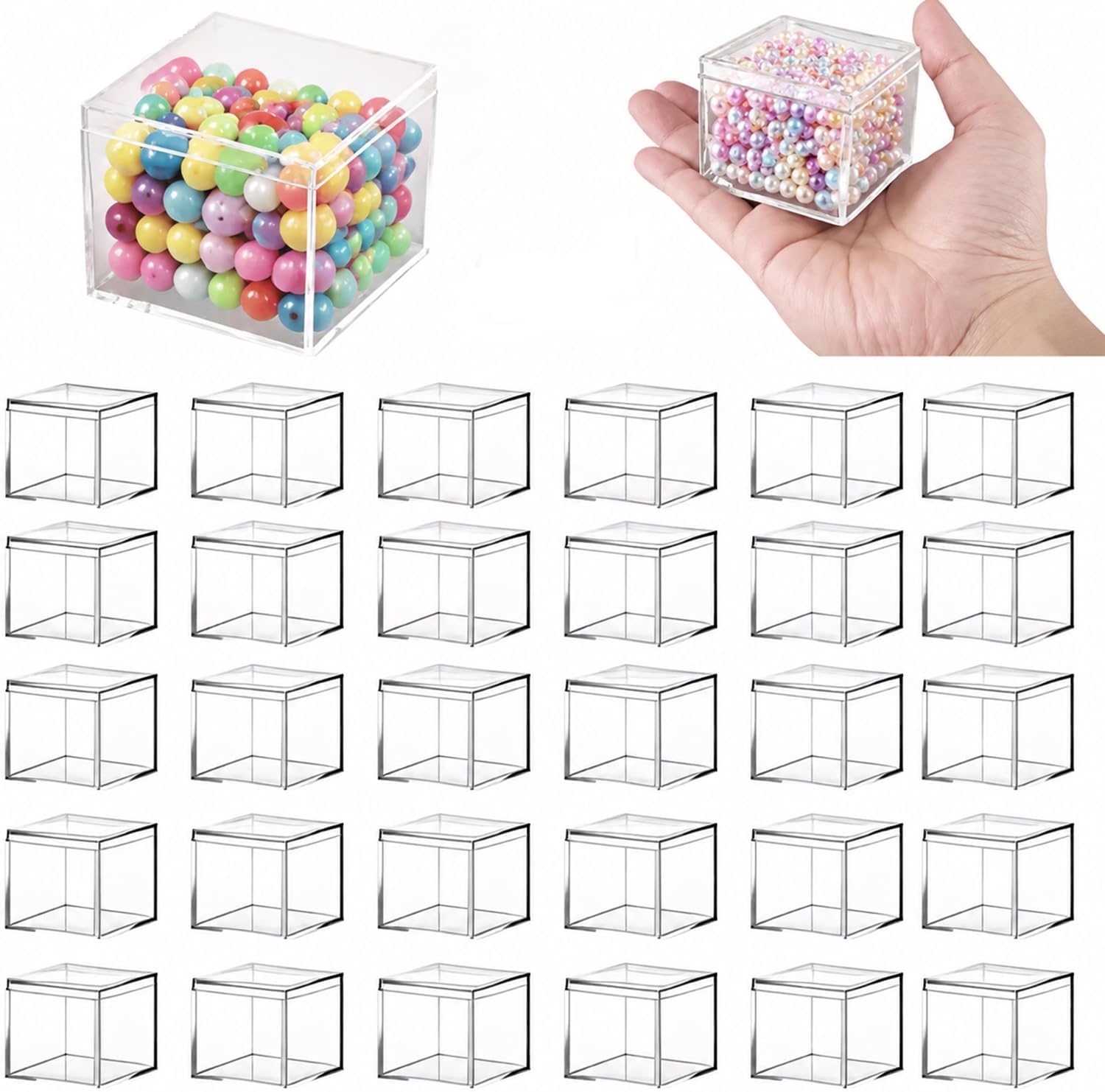 Gonice 40 Pcs Acrylic Boxes with Lid, Small Square Box With Hinged Lid
