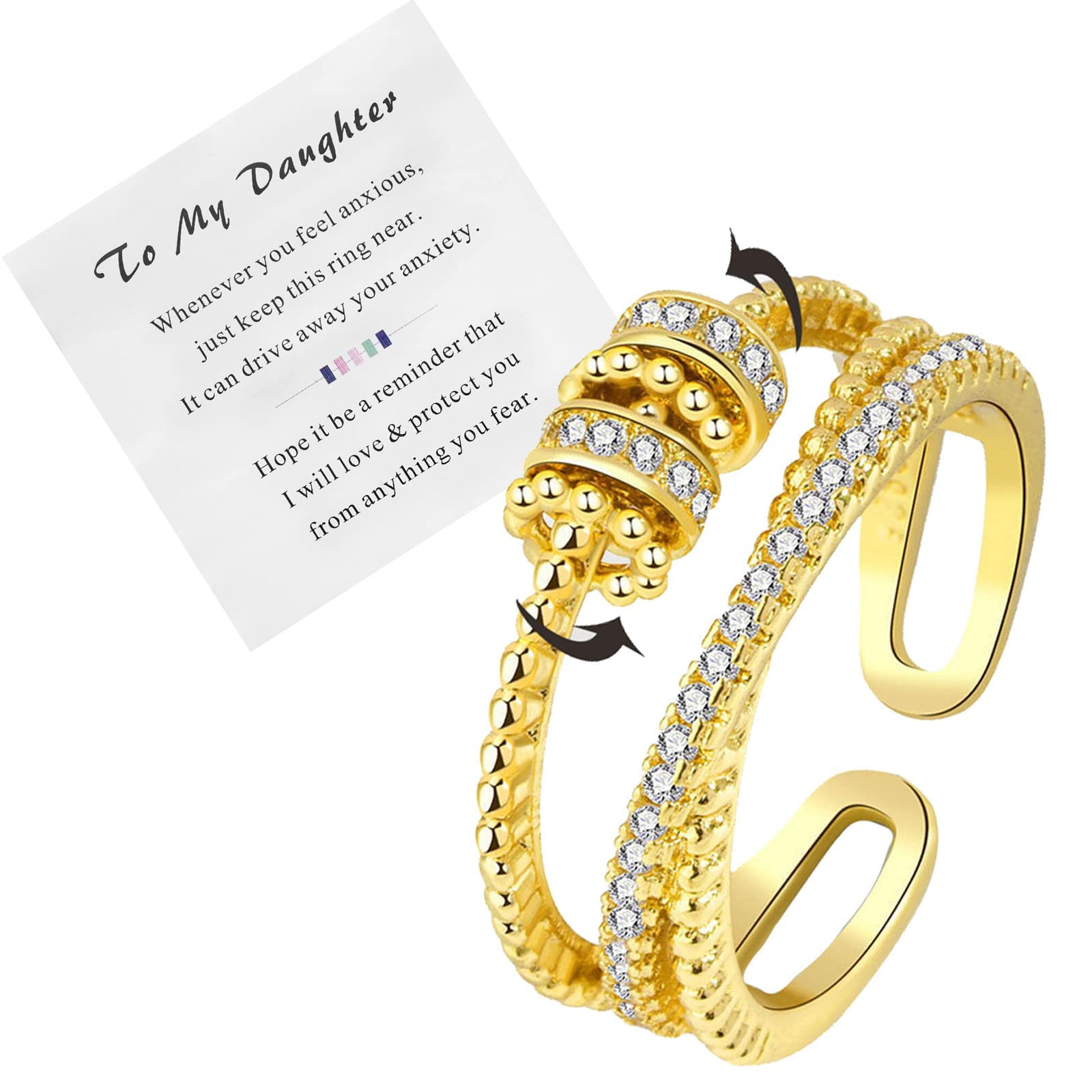 LIU JUN Jansio Threanic Triple-Spin Ring, Magnetic Zircon Shaping Cross Full Moissanite Spinner Fidget Rings to My Daughter Open Anti Anxiety Rotatable Ring Jewelry for Women