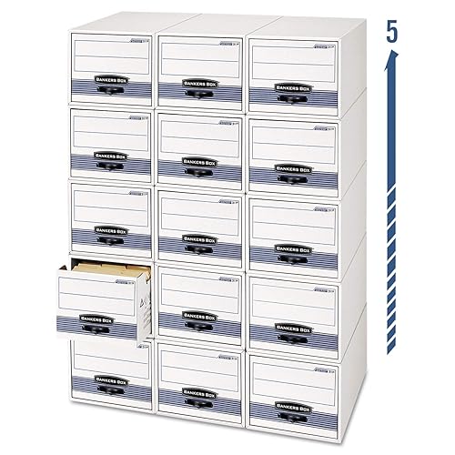 Bankers Box 00302 STORDRAWER Steel Plus - Caja de almacenamiento, tamaño de verificación, alambre, blancoazul (caja de 12)