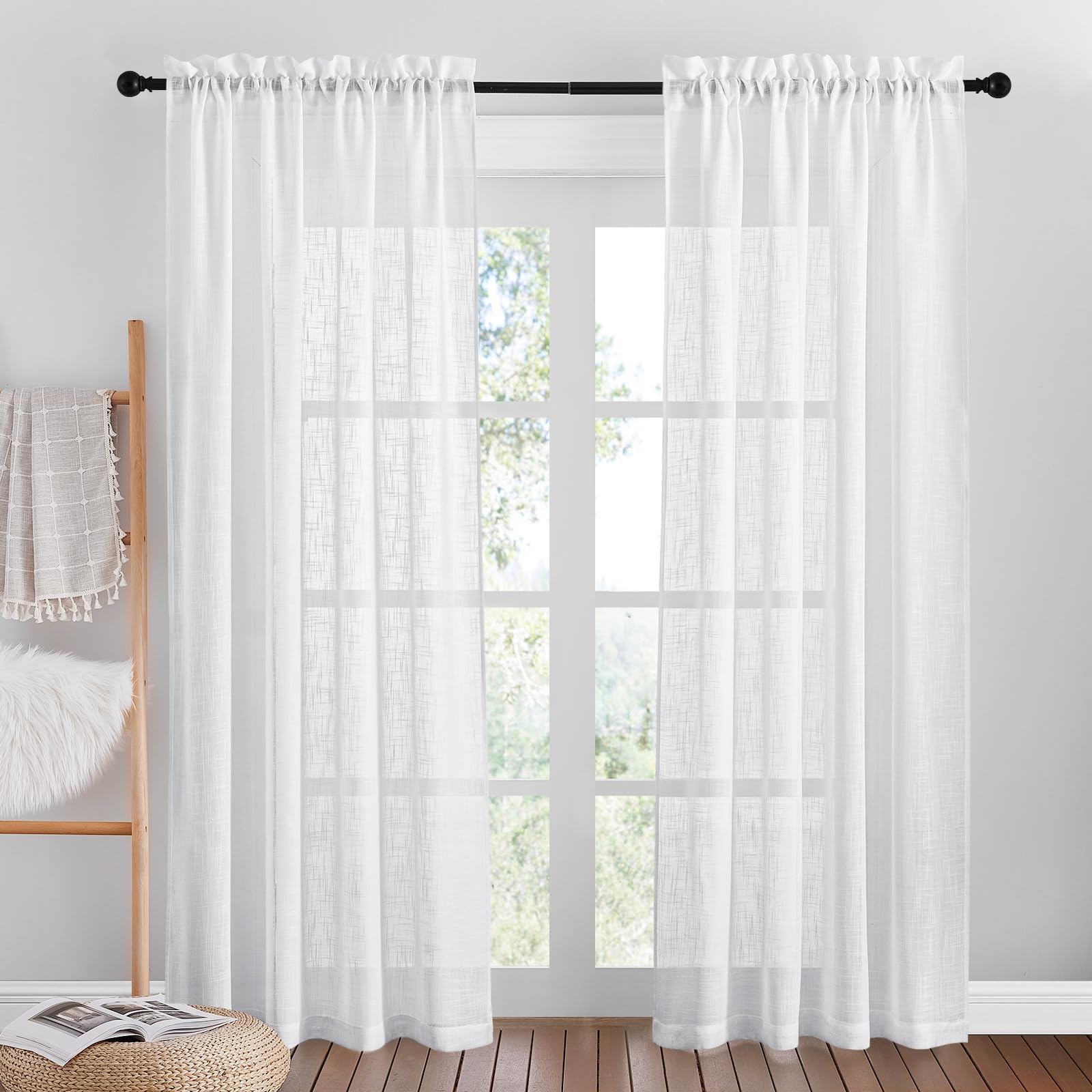 Rideaux semi-transparents en lin blanc 213 cm brise-vue chambre salon