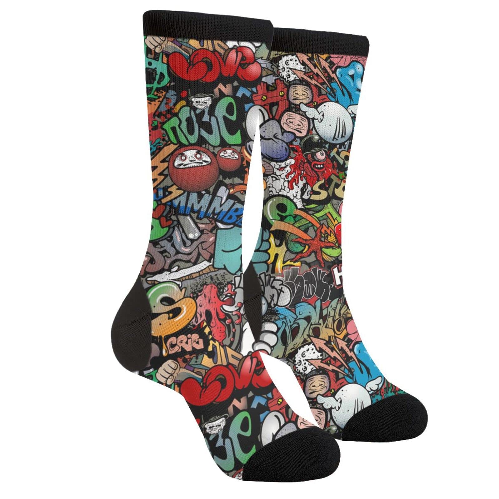 Wpamlrta Unisex Socks Graffiti Running Socks Funny Crew Dress Socks For Men Women